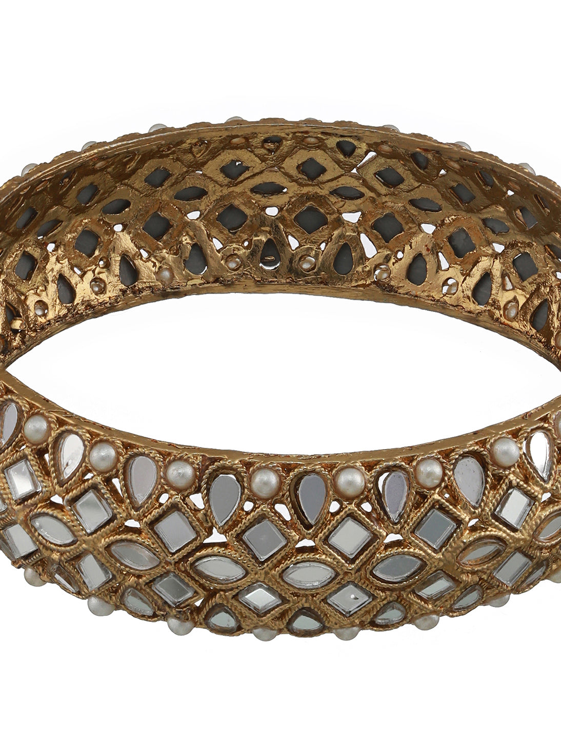 Set Of 2 Gold-Plated White Kundan & Pearl Studded Bangles - Jazzandsizzle