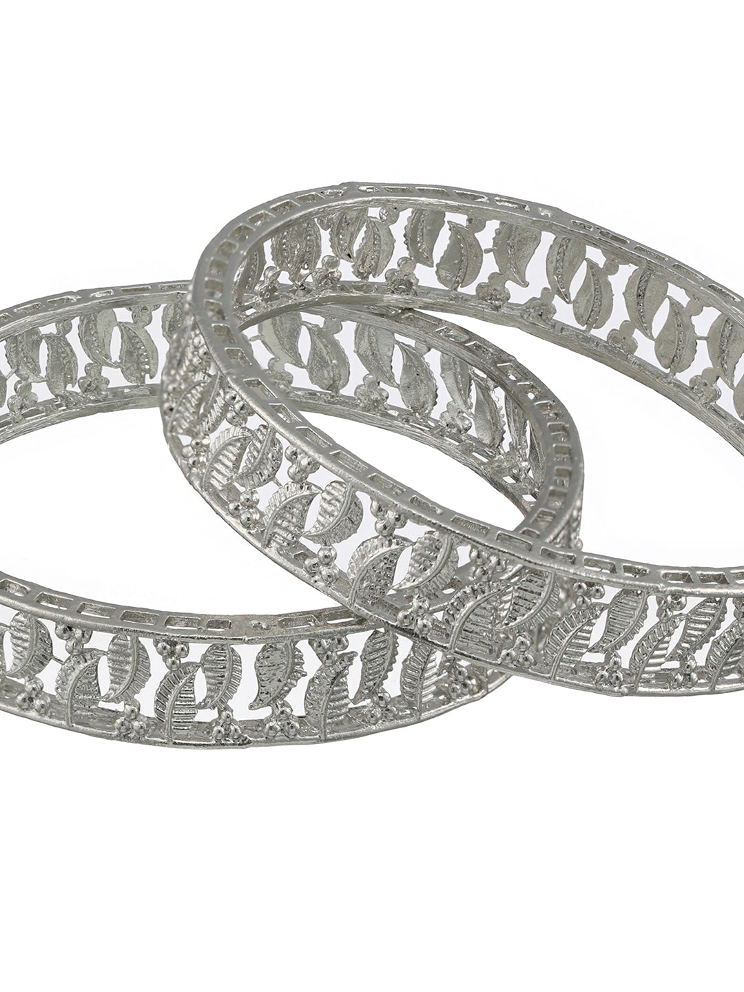 Set Of 2 Silver-Plated Leaf Shaped Bangles - Jazzandsizzle