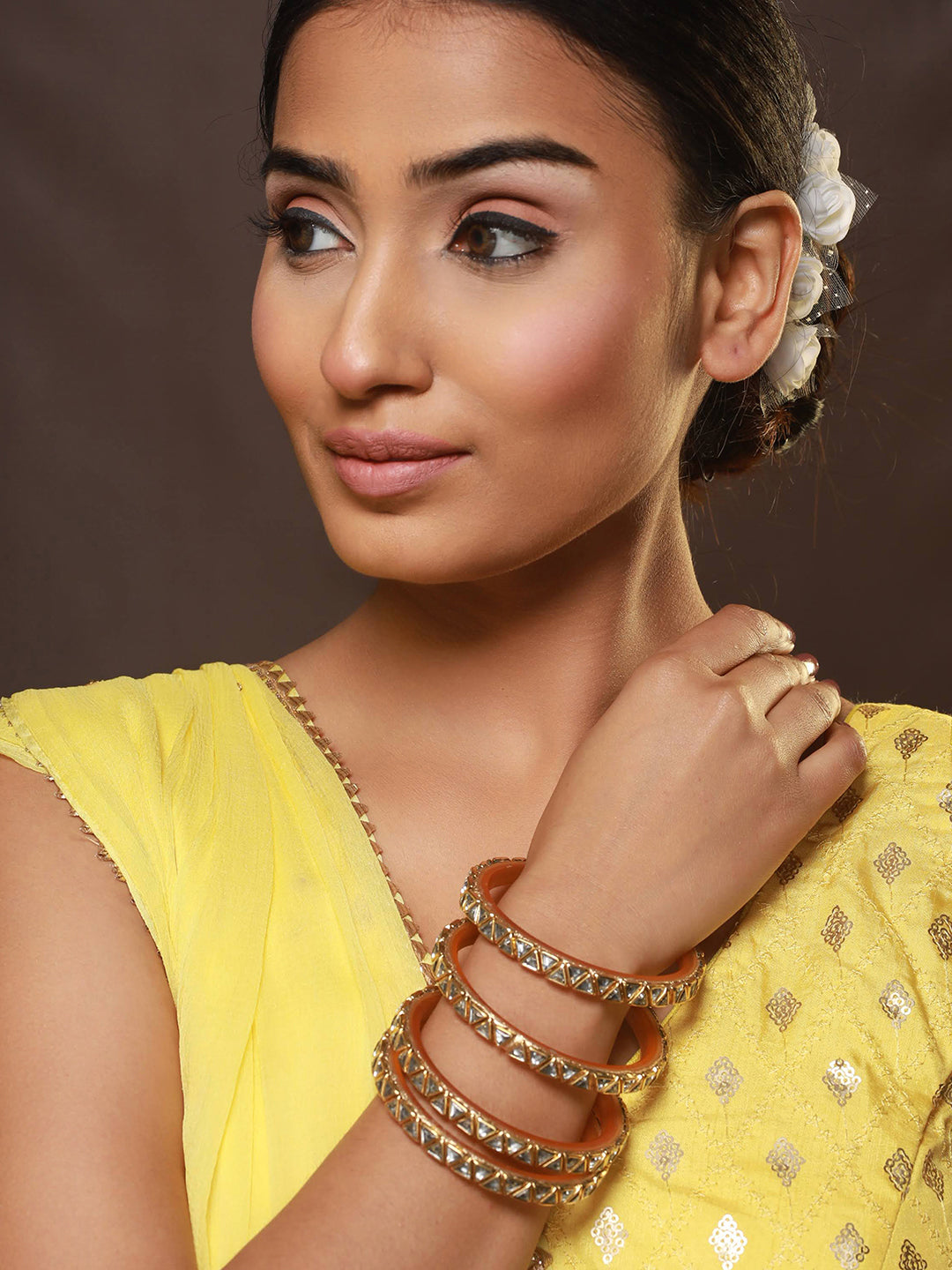 Set Of 4 Gold-Plated Kundan Studded Triangle Shaped Bangles - Jazzandsizzle