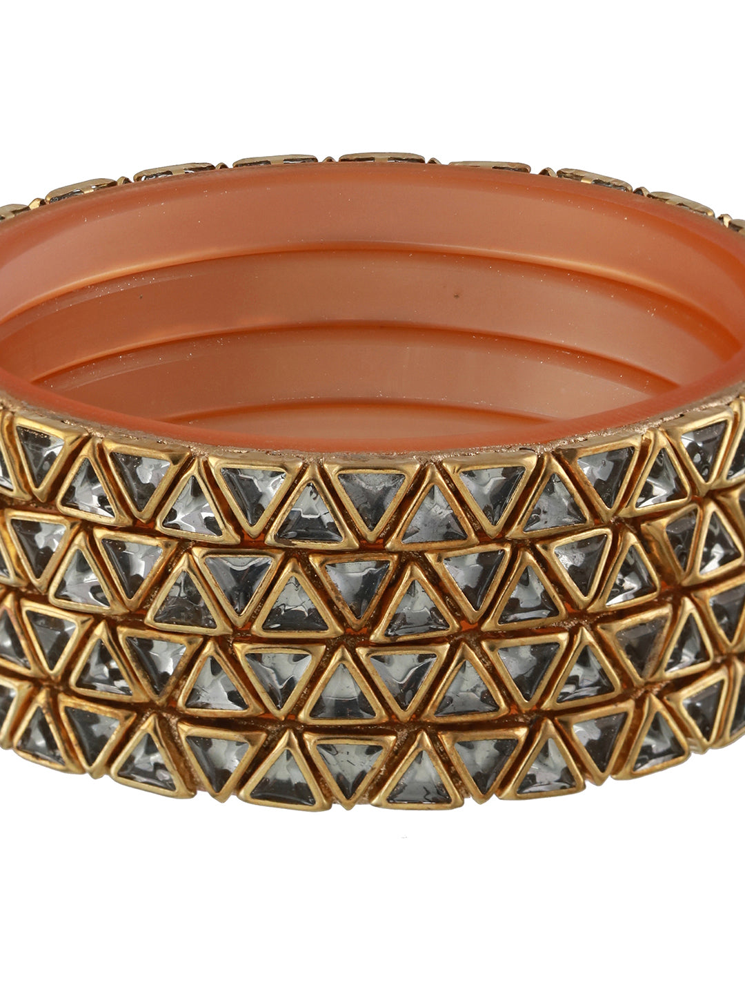 Set Of 4 Gold-Plated Kundan Studded Triangle Shaped Bangles - Jazzandsizzle