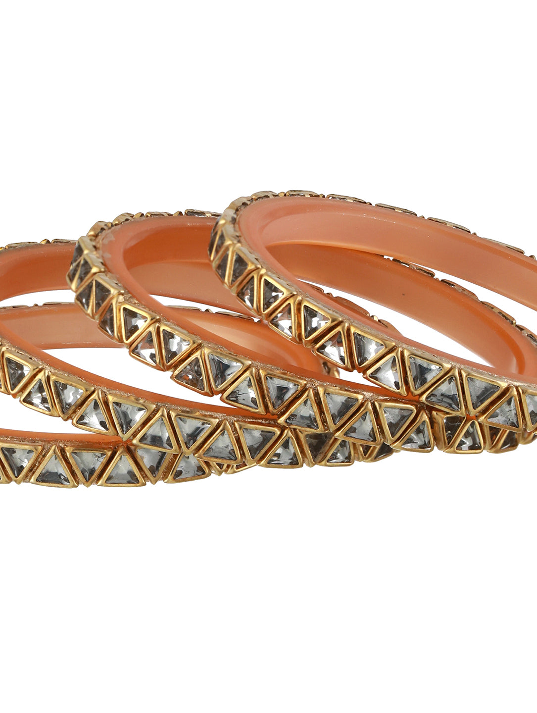 Set Of 4 Gold-Plated Kundan Studded Triangle Shaped Bangles - Jazzandsizzle