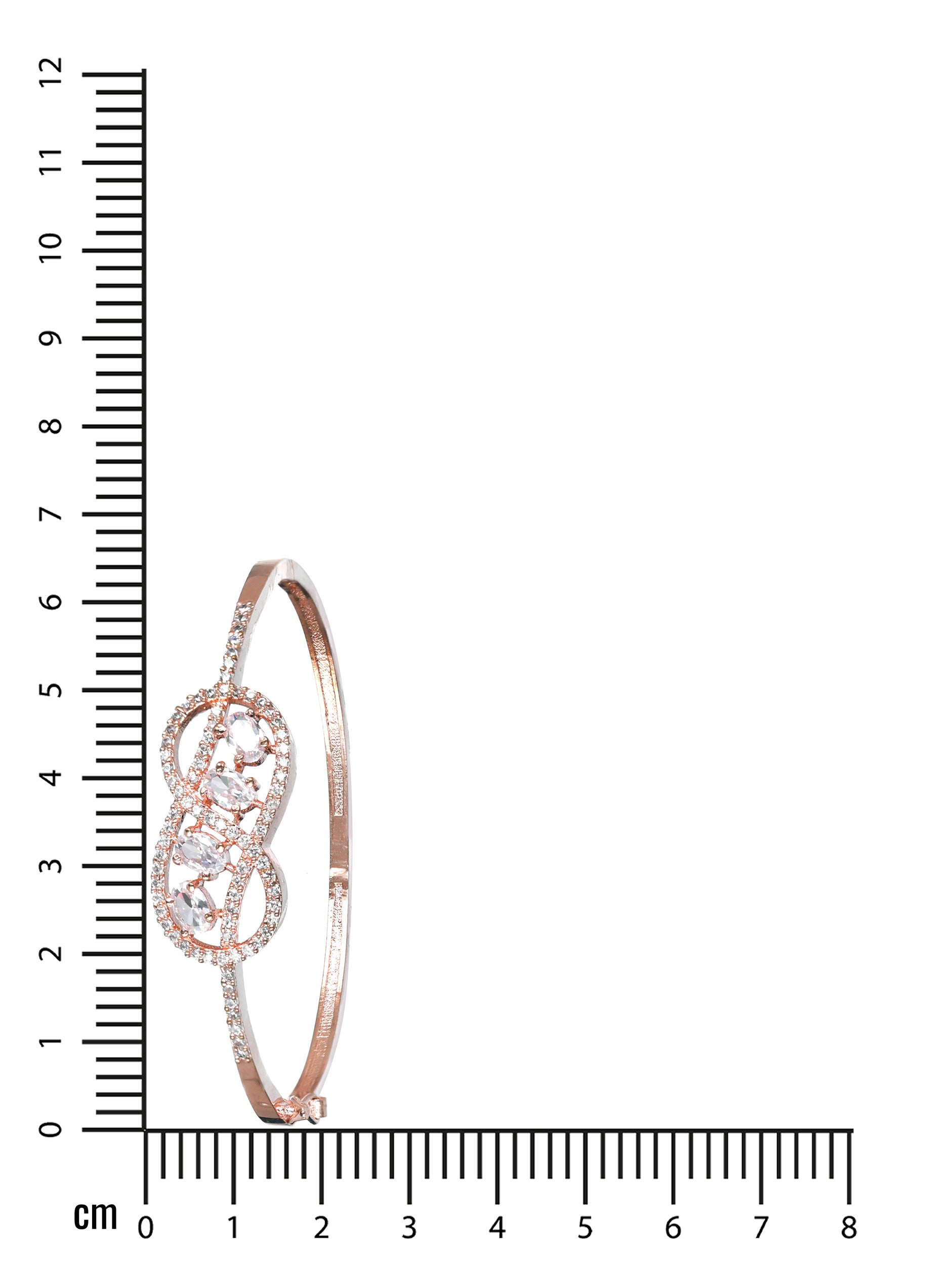 Rose Gold Plated White American Diamond Studded Handcrafted Infinity Shaped Bangle-Style Bracelet - Jazzandsizzle