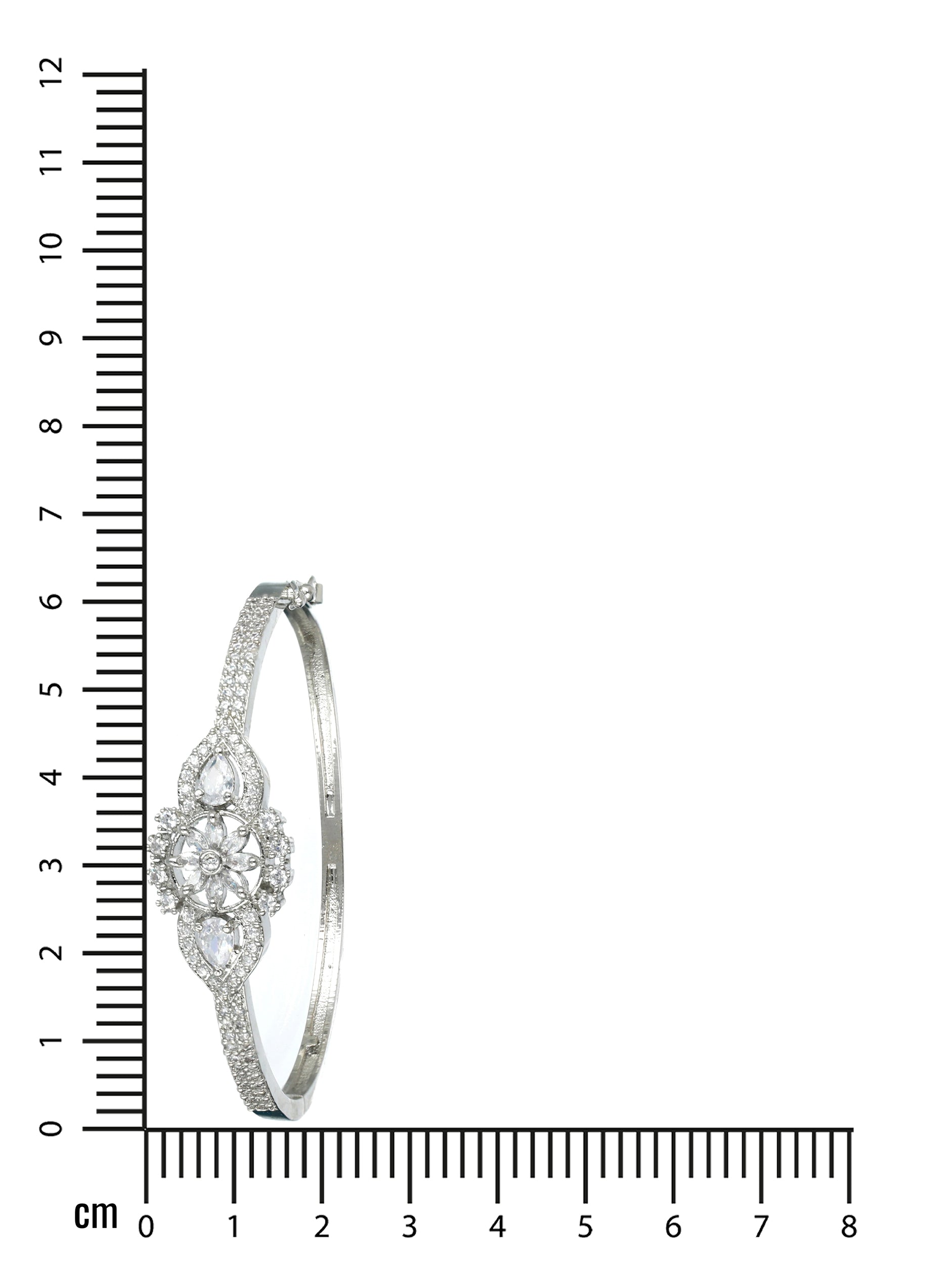 Silver-Toned & White American Diamond Handcrafted Silver-Plated Floral Shaped Bangle style Bracelet - Jazzandsizzle