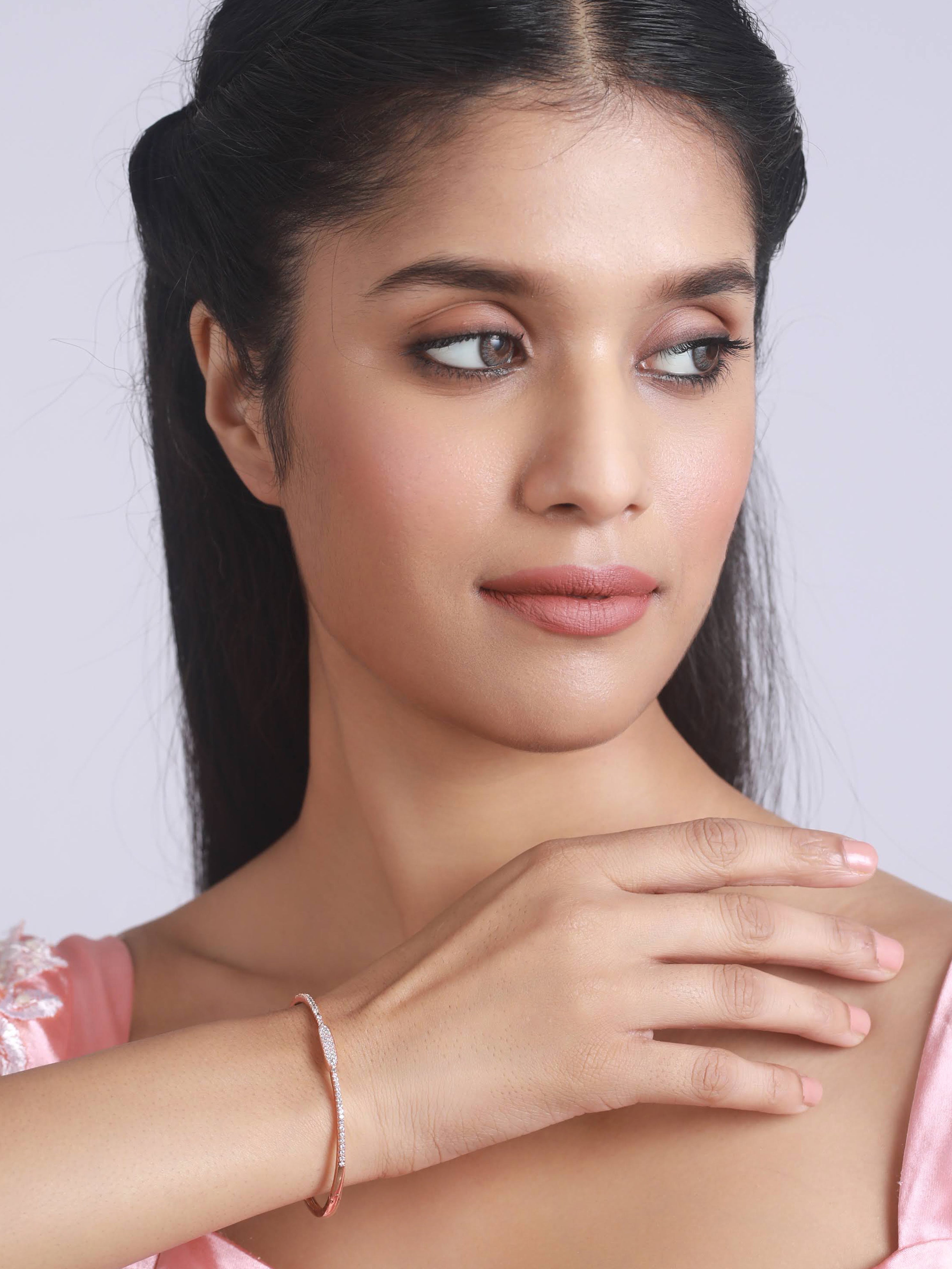 Rose Gold Plated American Diamond Studded Elegant & Sleek Bracelet - Jazzandsizzle