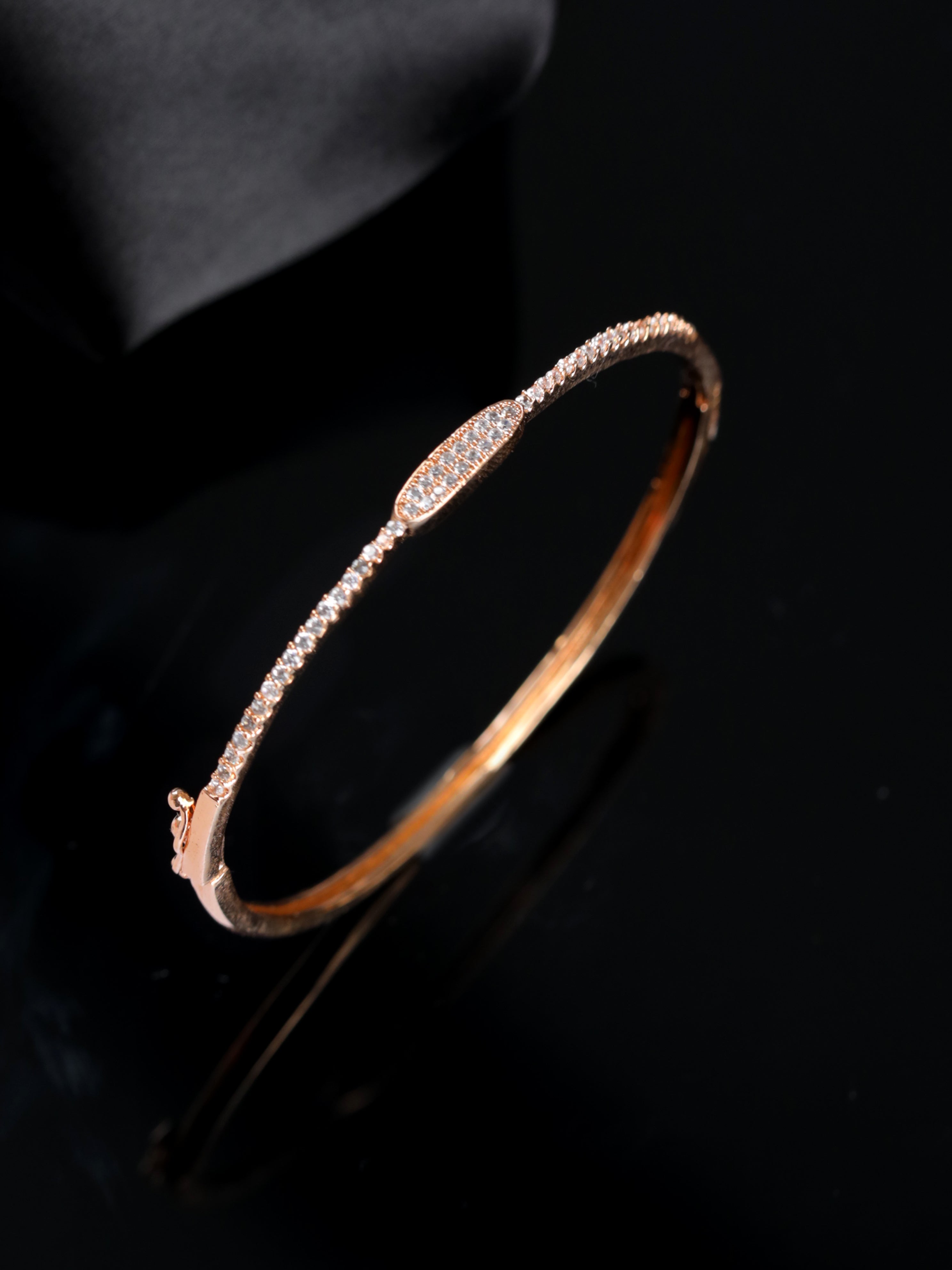 Rose Gold Plated American Diamond Studded Elegant & Sleek Bracelet - Jazzandsizzle