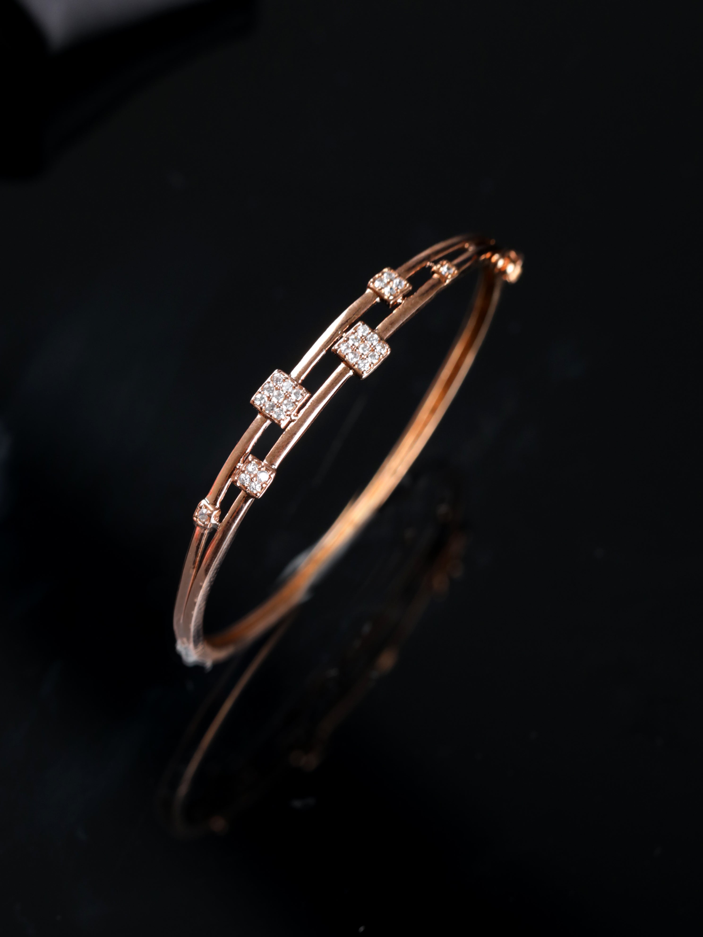 Rose Gold & Silver-Toned Brass American Diamond Rose Gold-Plated Bangle-Style Bracelet - Jazzandsizzle