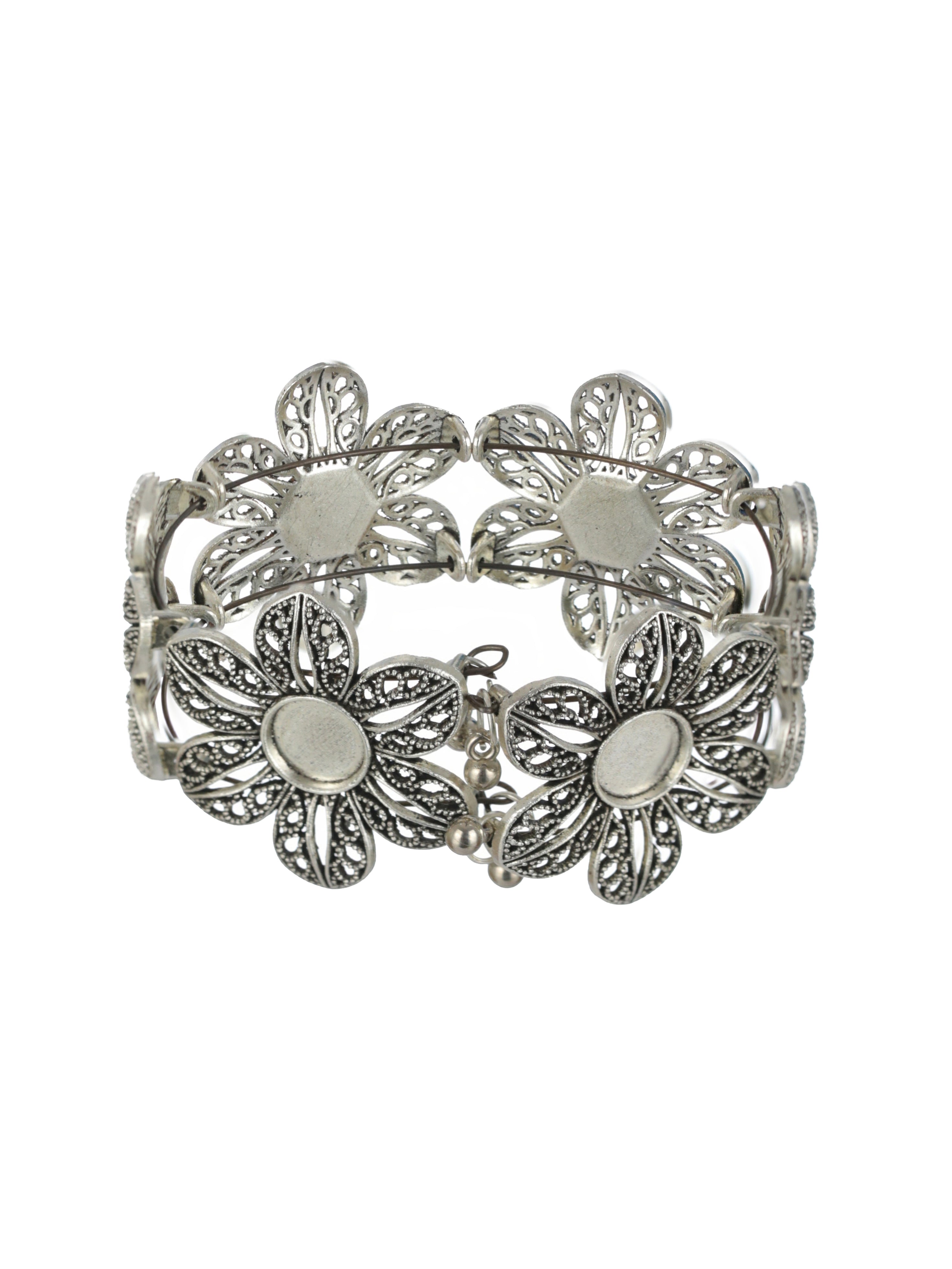 Women Silver-Plated & Floral Style Oxidised Bangle-Style Bracelet - Jazzandsizzle