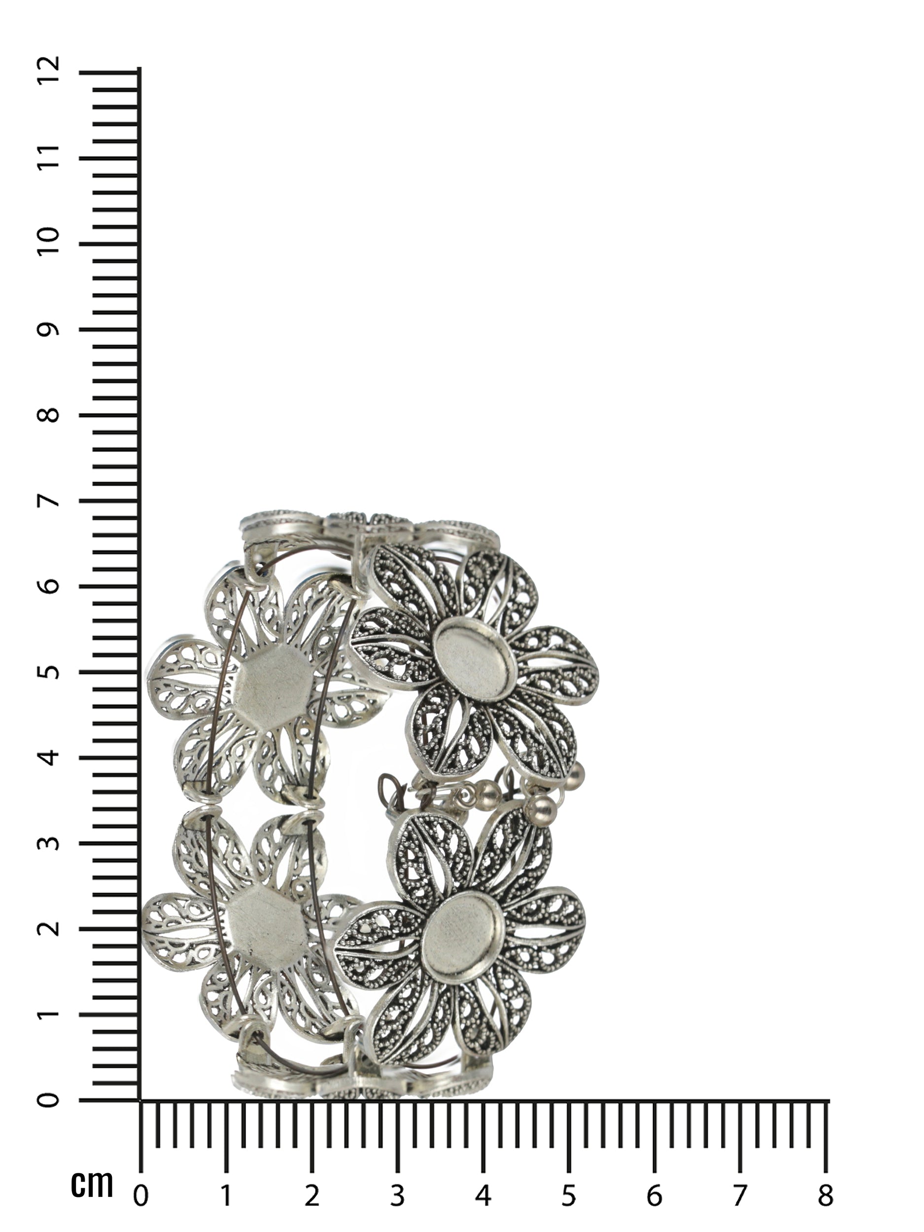 Women Silver-Plated & Floral Style Oxidised Bangle-Style Bracelet - Jazzandsizzle