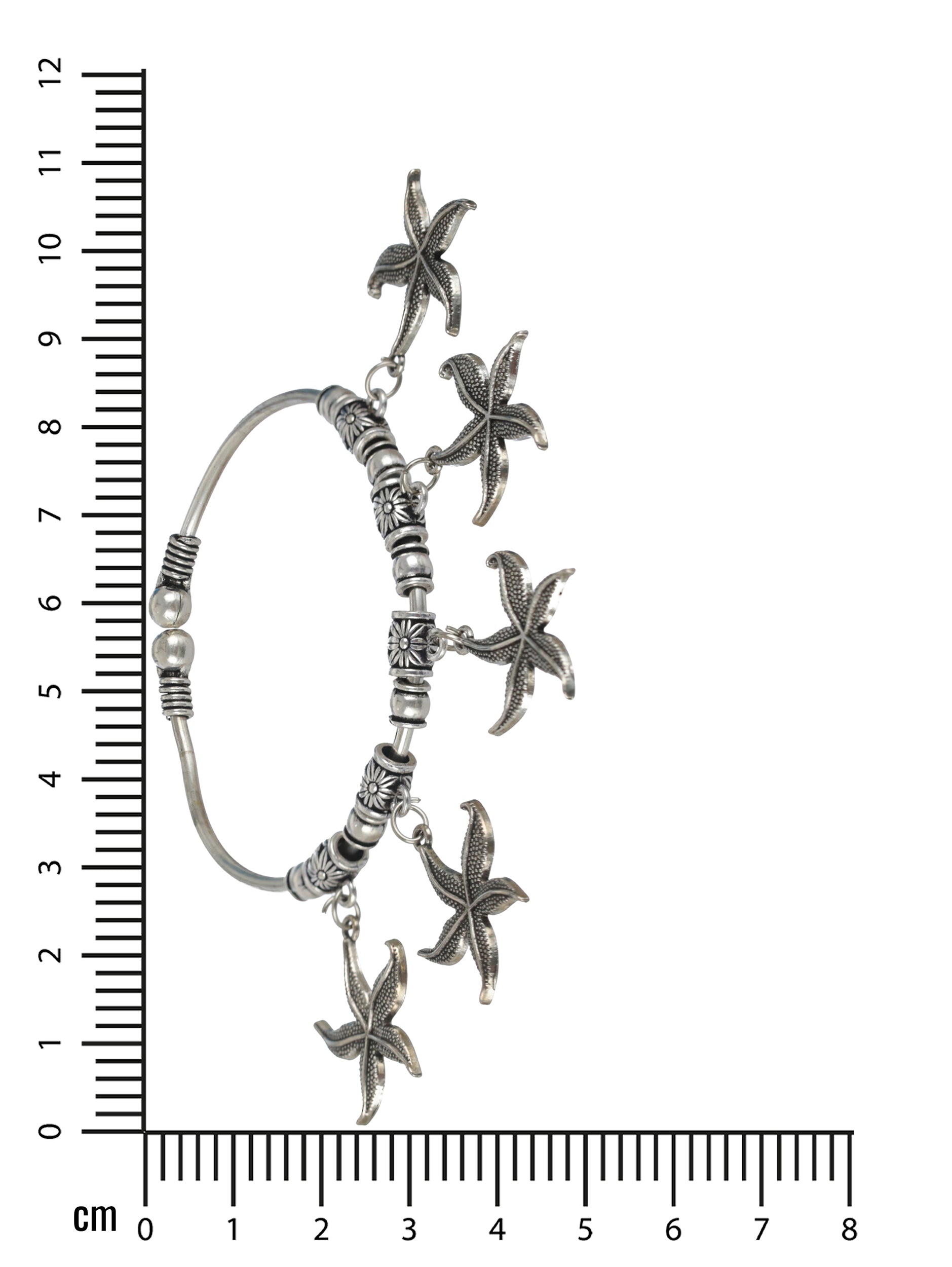 Women Oxidised Silver-Toned & Oxidised Tribal Brass Star Charm Bracelet - Jazzandsizzle