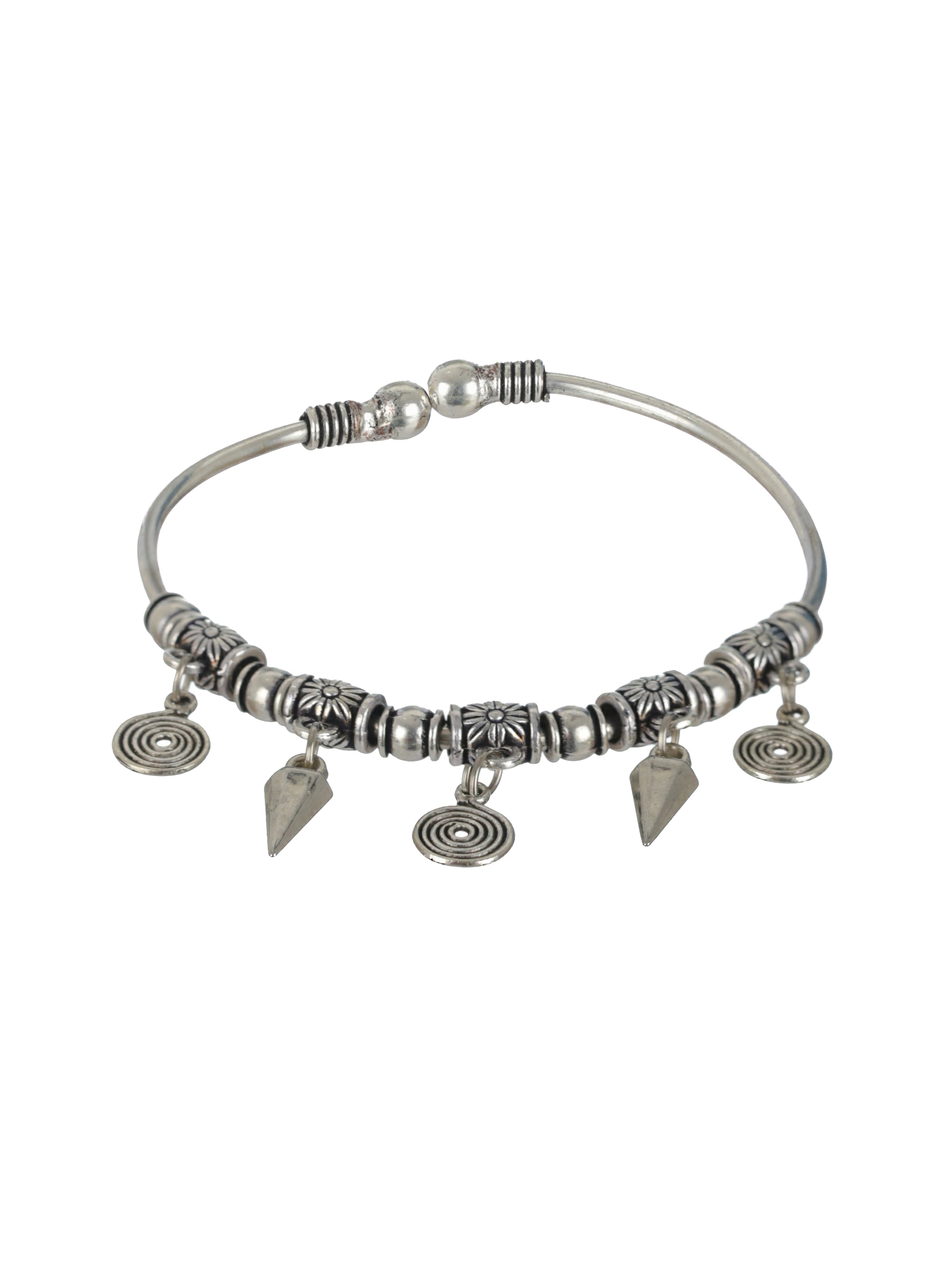 Women Oxidised Silver-Toned & Oxidised Tribal Brass Circular & Diamond Shaped Charm Bracelet - Jazzandsizzle