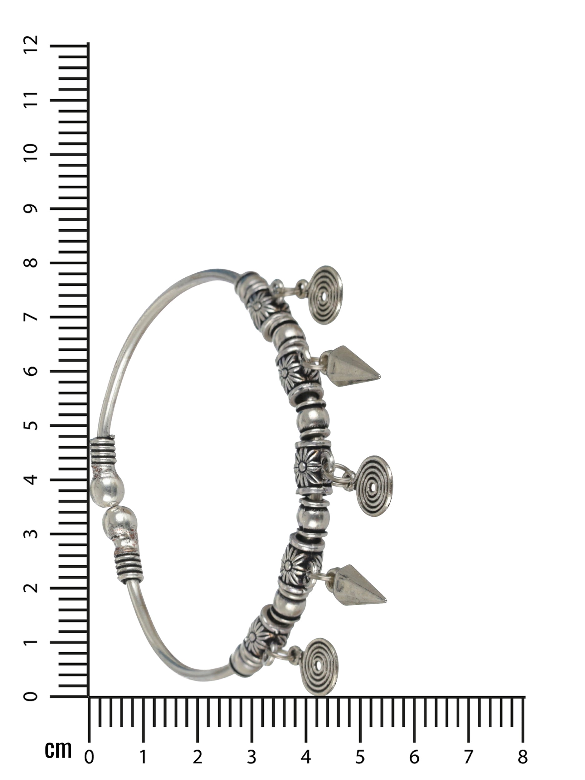 Women Oxidised Silver-Toned & Oxidised Tribal Brass Circular & Diamond Shaped Charm Bracelet - Jazzandsizzle