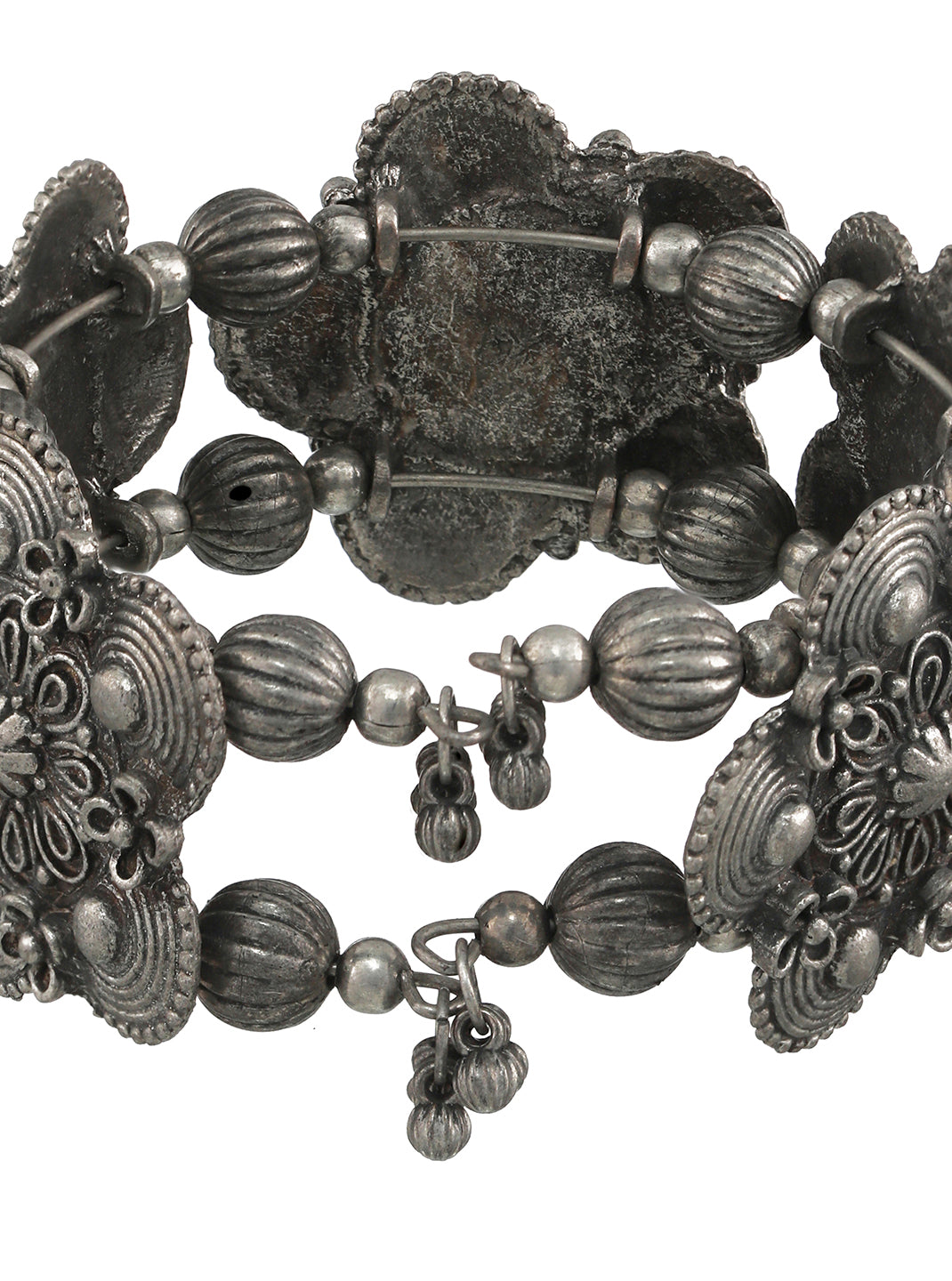 Women Silver-Toned Oxidised Bangle-Style Bracelet - Jazzandsizzle