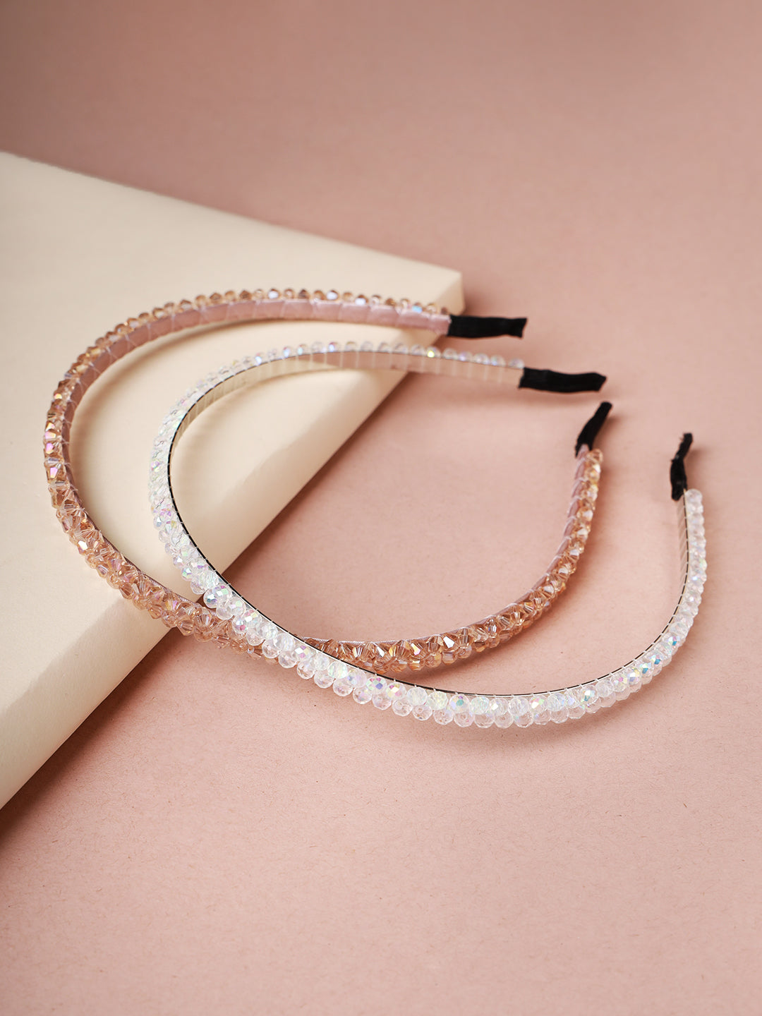 White & Gold-Toned Crystal Beaded Hairband - Jazzandsizzle