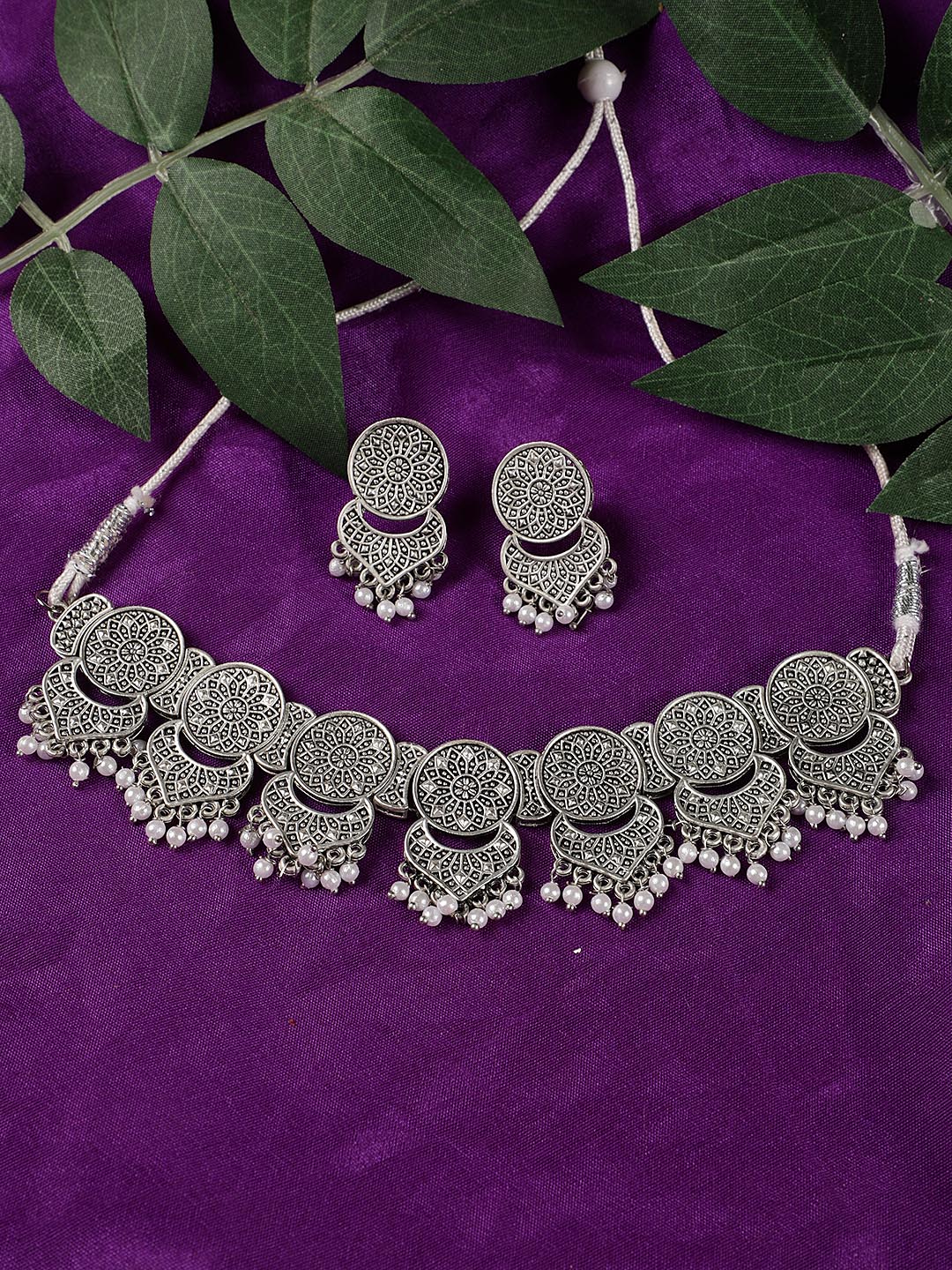 Silver-Plated Choker Necklace Jewellery Set - Jazzandsizzle