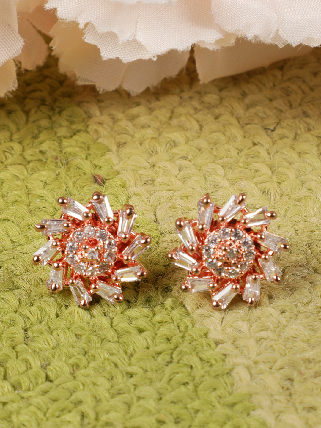 Set of 2 American Diamond studded Rose gold Plated Studs Earring - Jazzandsizzle