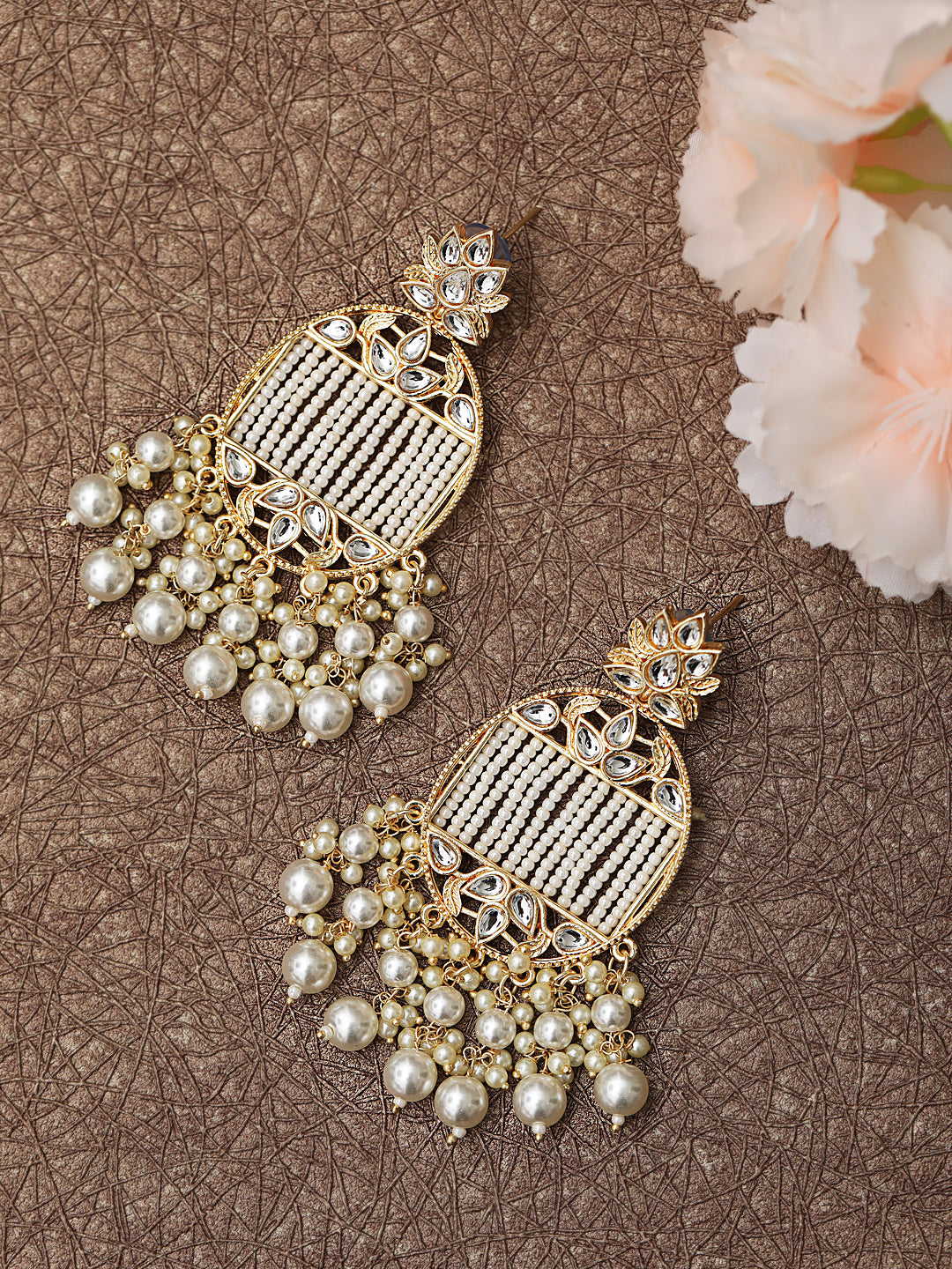 Gold-Plated Handcrafted Kundan Pearl Studded Multistrand Earrings - Jazzandsizzle