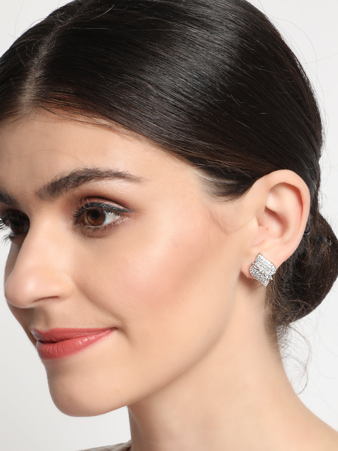 Set of 2 American Diamond studded Rose gold Plated Studs Earring - Jazzandsizzle