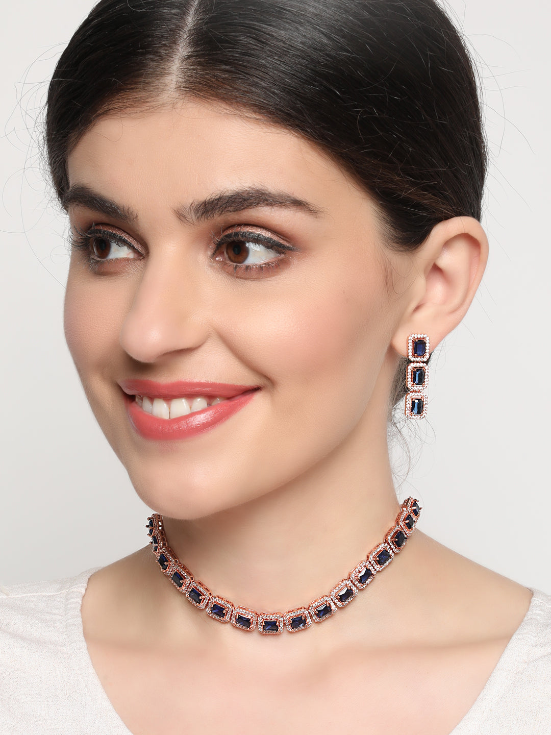 Blue American Diamond Gold-Plated Jewellery Set - Jazzandsizzle