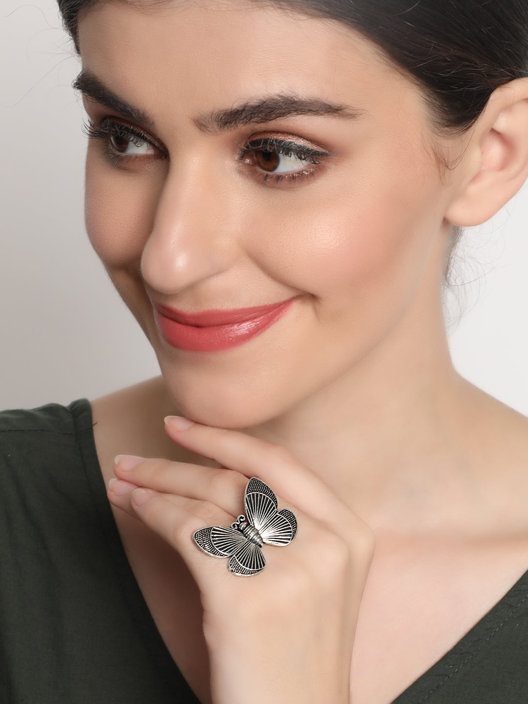 Butterfly Inspired German Silver Adjustable Finger Ring - Jazzandsizzle