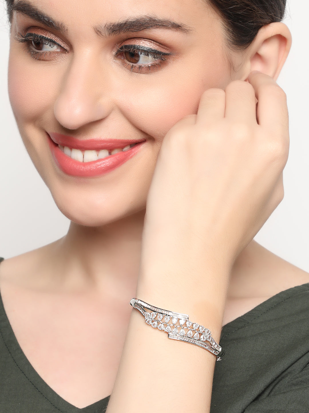 Silver-Plated American Diamond Studded style Bracelet - Jazzandsizzle
