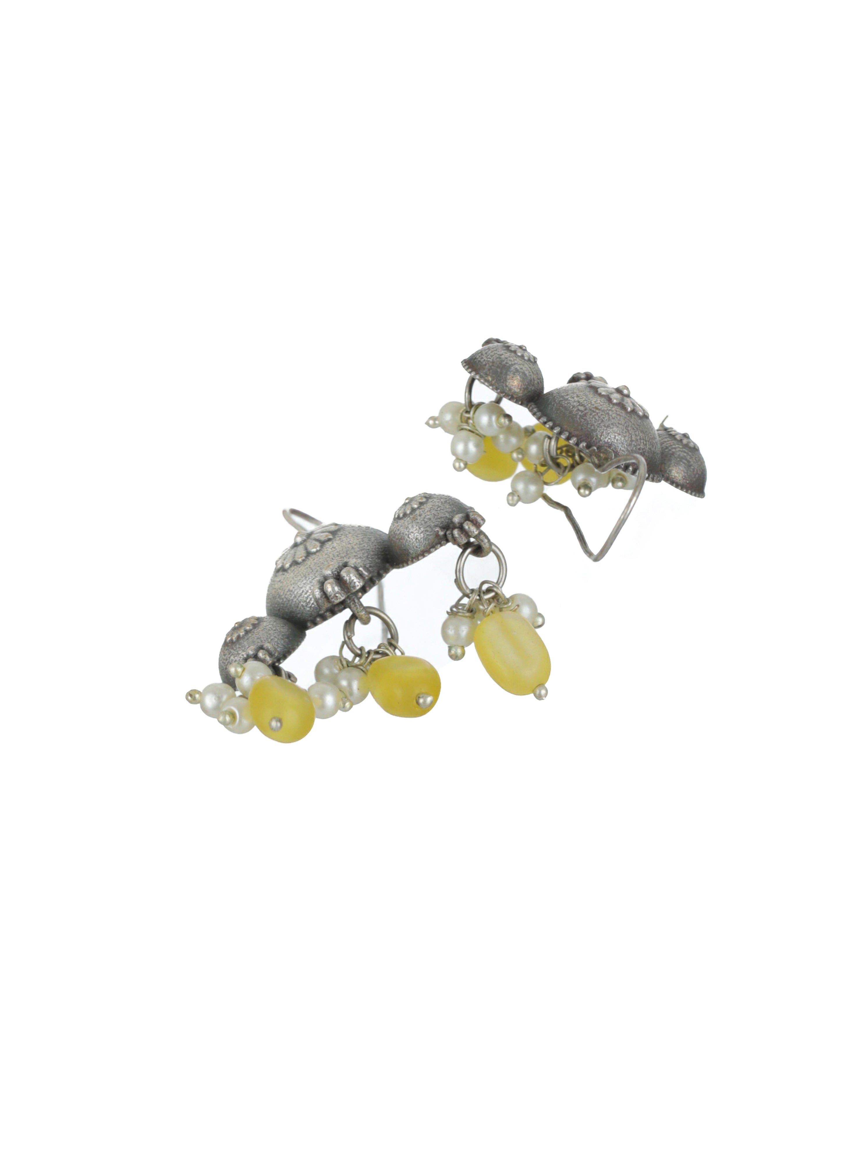 Silver-Plated & Stone studded & Beaded Contemporary Drop Earrings - Jazzandsizzle