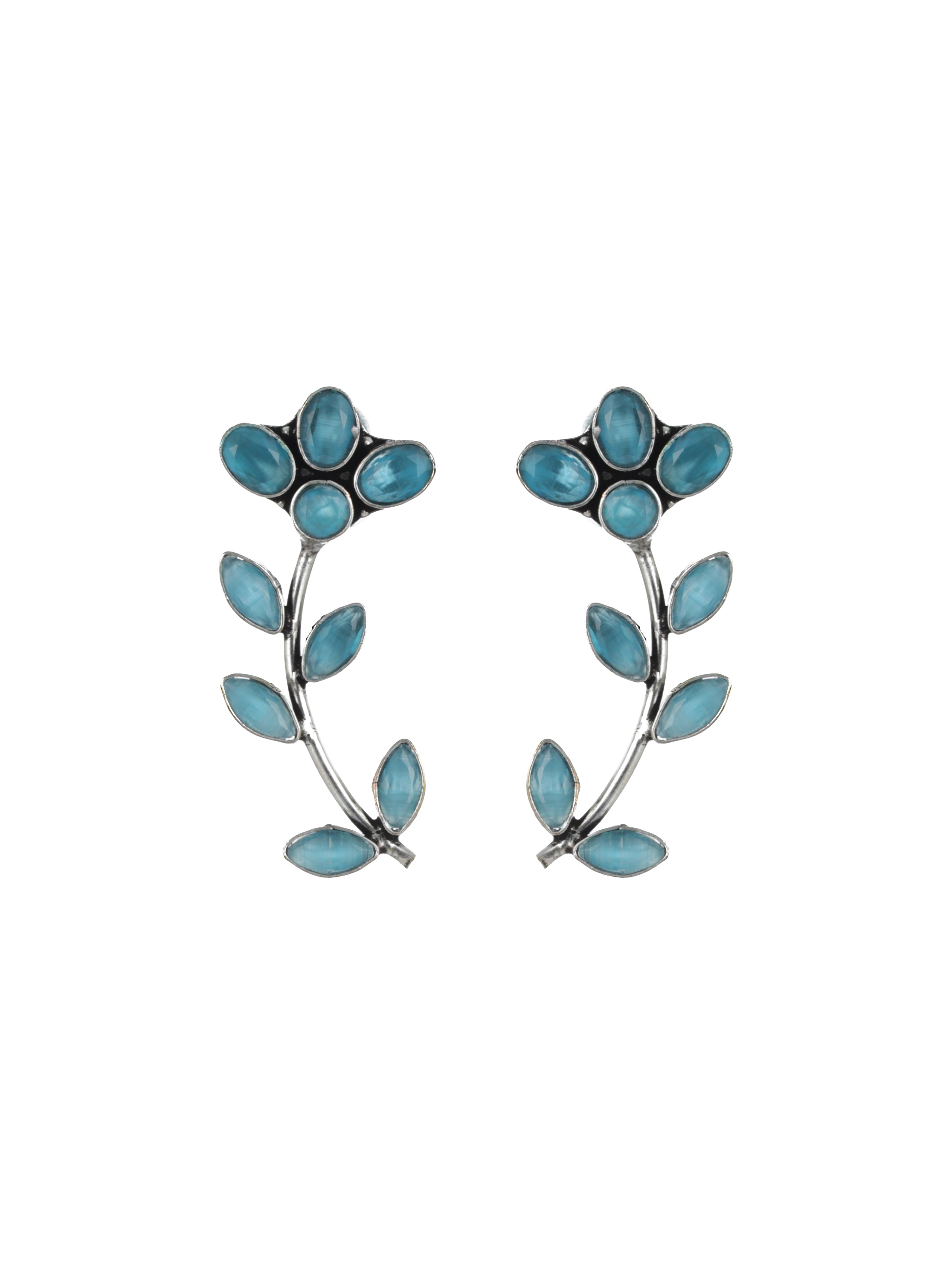 Blue Silver-Plated Handcrafted Leaf Shaped Drop Earrings - Jazzandsizzle