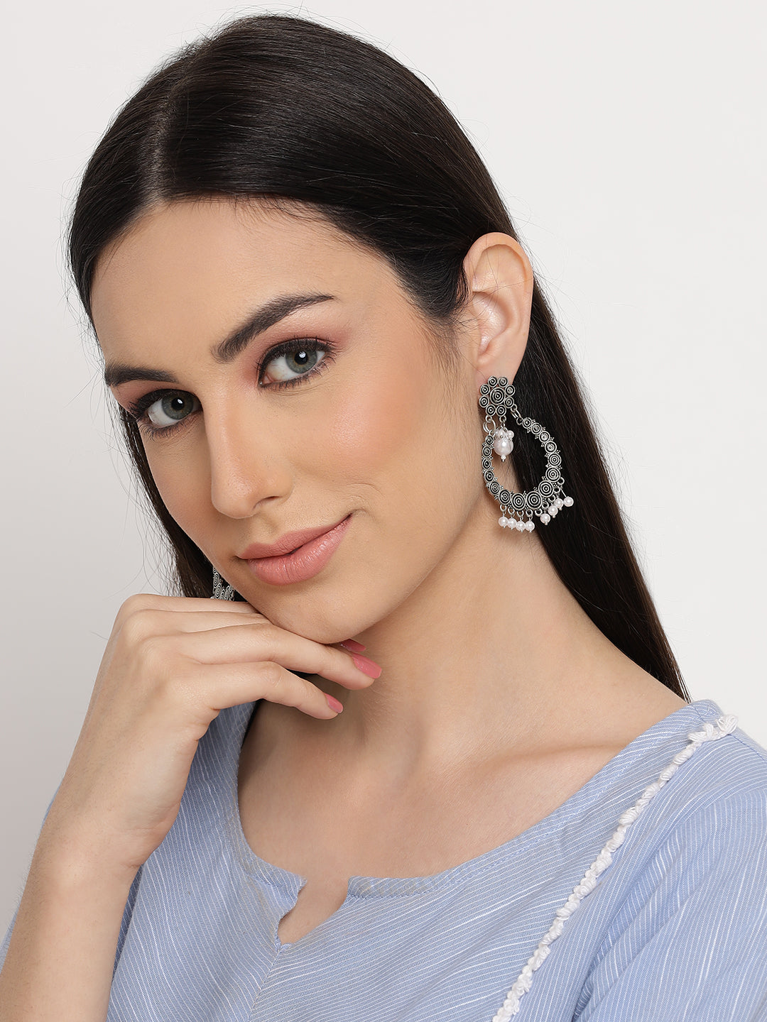 Silver Plated & Pearl Beaded Drop Earrings - Jazzandsizzle