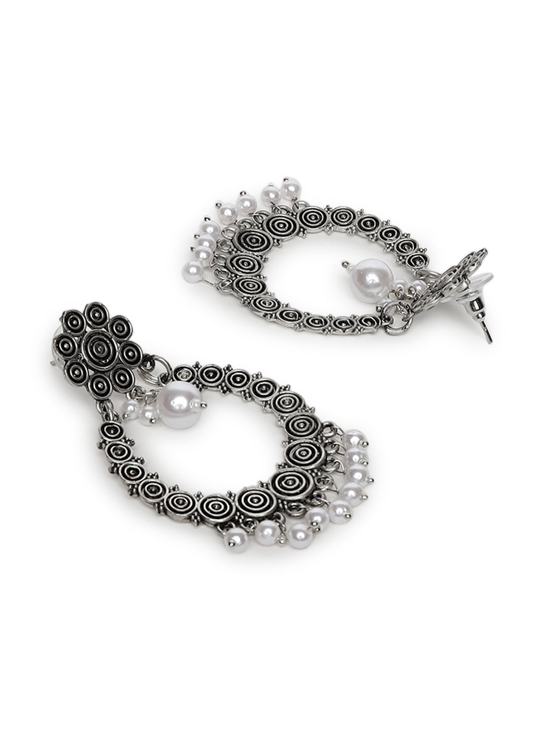 Silver Plated & Pearl Beaded Drop Earrings - Jazzandsizzle