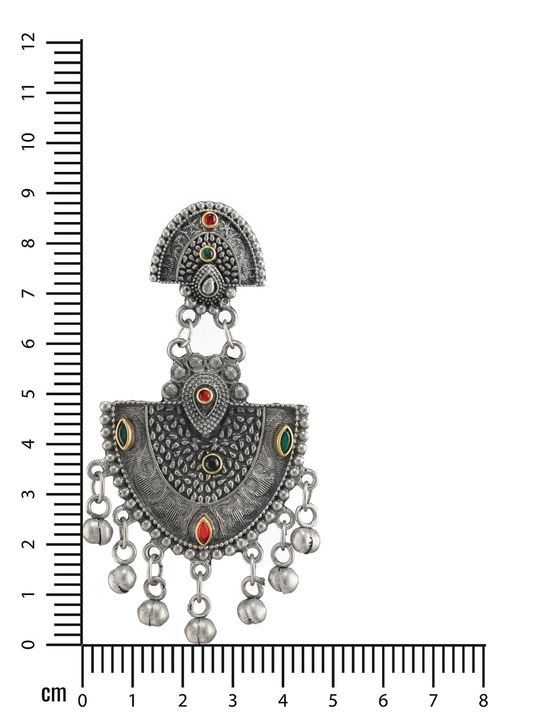 Silver-Toned ,Red & Green Kundan Studed Ghungroo Drop Earrings - Jazzandsizzle