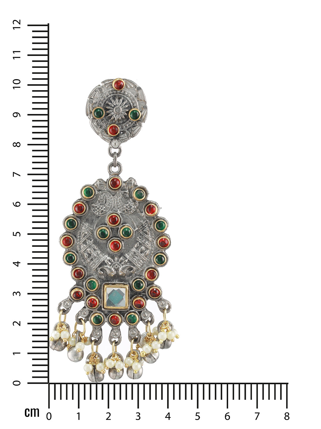 Red & Green Kundan Studded & Beaded Dual Toned Drop Earrings - Jazzandsizzle