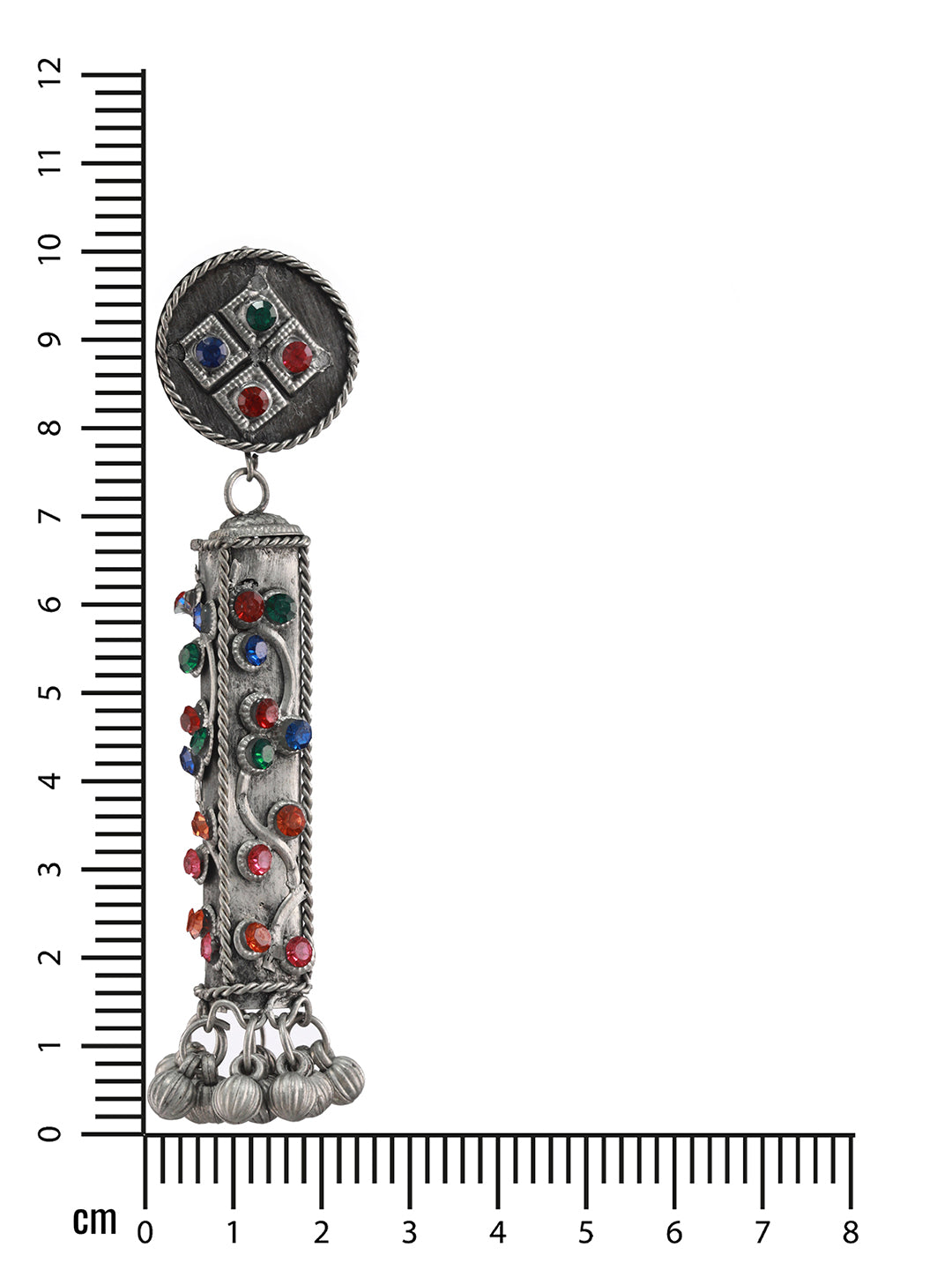 Silver-Toned, Multicolored Stone Studded Ghungroo Drop Earrings - Jazzandsizzle