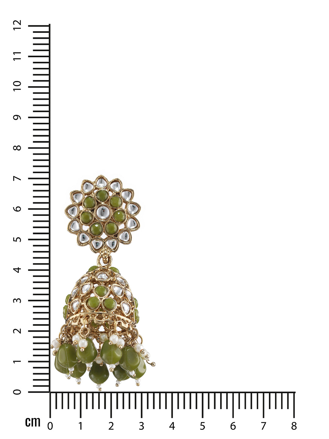 Gold Plated Green & White Kundan Studded & Pearl Beaded Jhumka Earrings - Jazzandsizzle