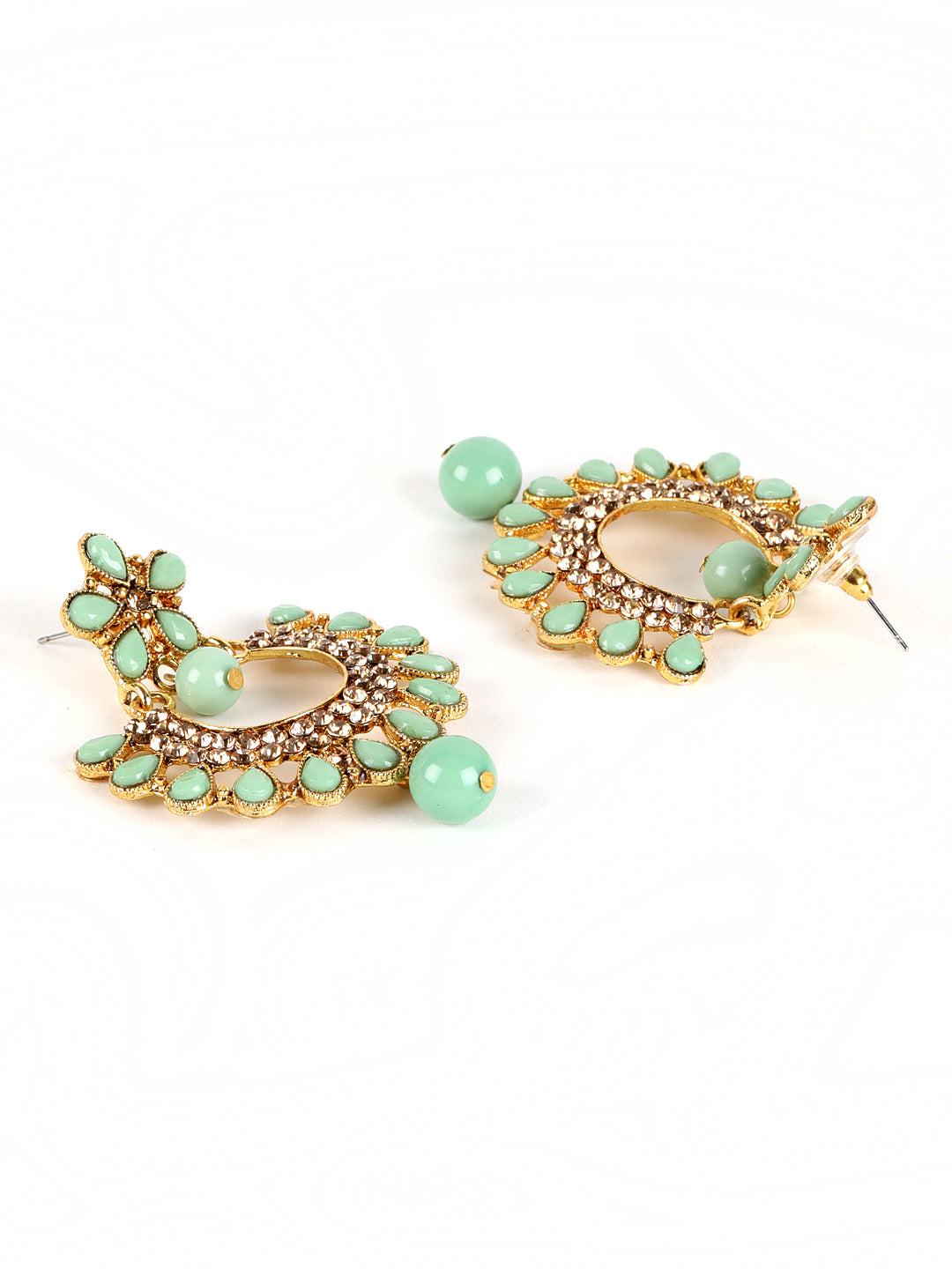 Green Gold-Plated Kundan-Studded Handcrafted Crescent-Shaped Chandbalis - Jazzandsizzle