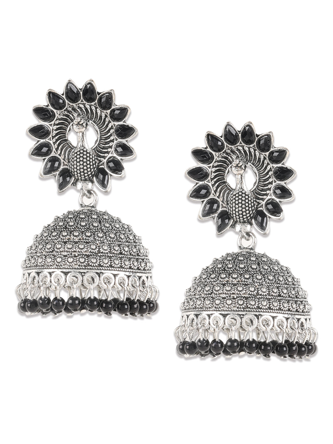 Gold Plated Peacock Shape Painted Enamel Pearl Drop Ethnic Jhumka Earring - Jazzandsizzle