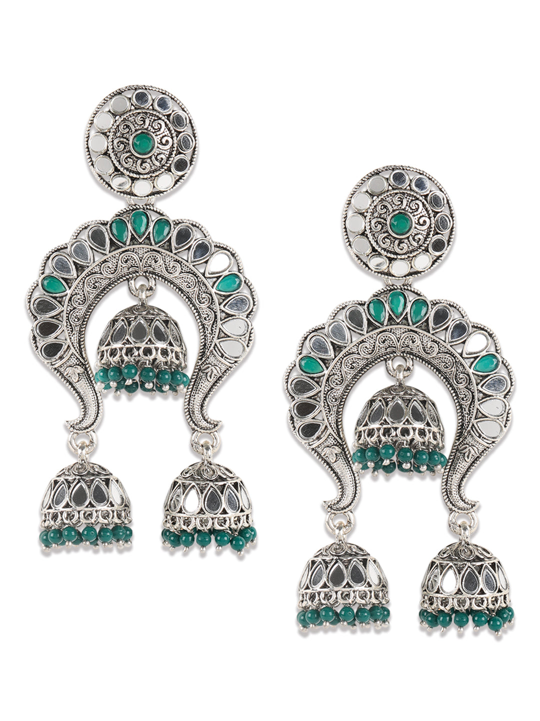 Emarald Beads Oxidised Silver-Plated Jhumka Earring - Jazzandsizzle