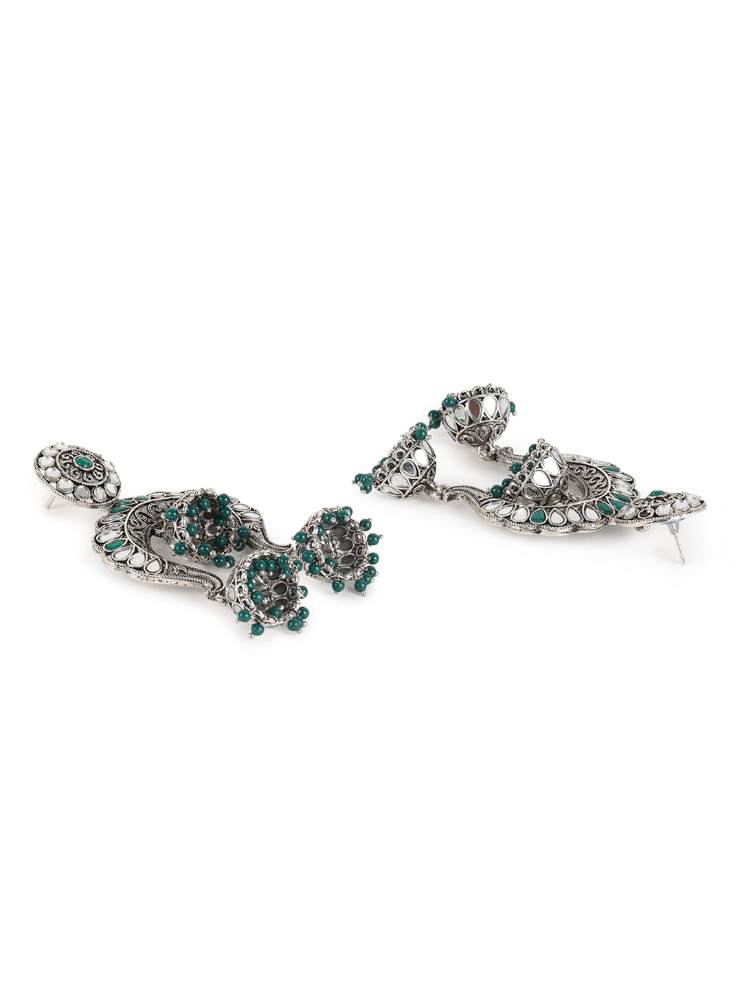 Emarald Beads Oxidised Silver-Plated Jhumka Earring - Jazzandsizzle