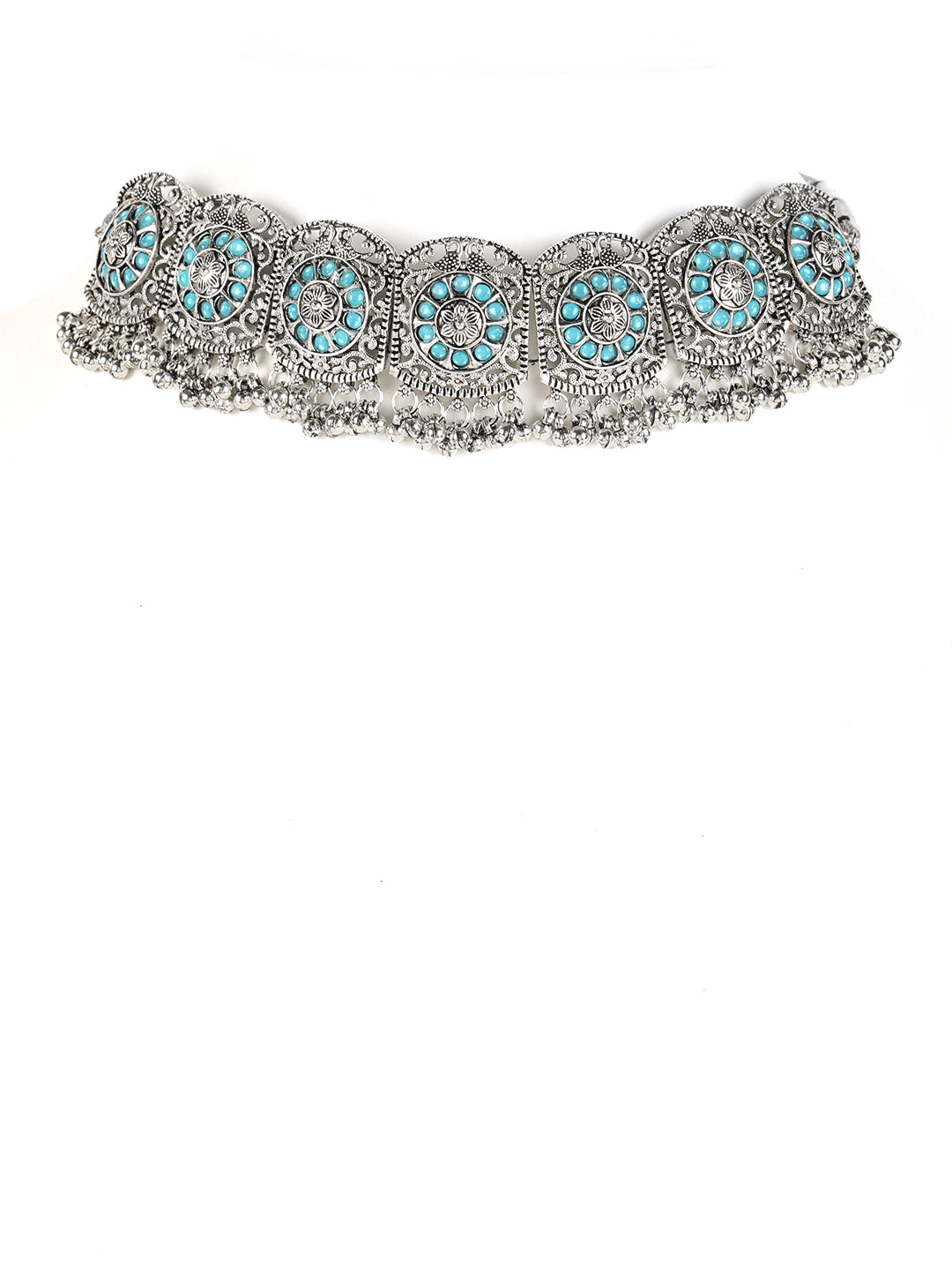 Blue Stones Studded Silver Plated Choker Set - Jazzandsizzle