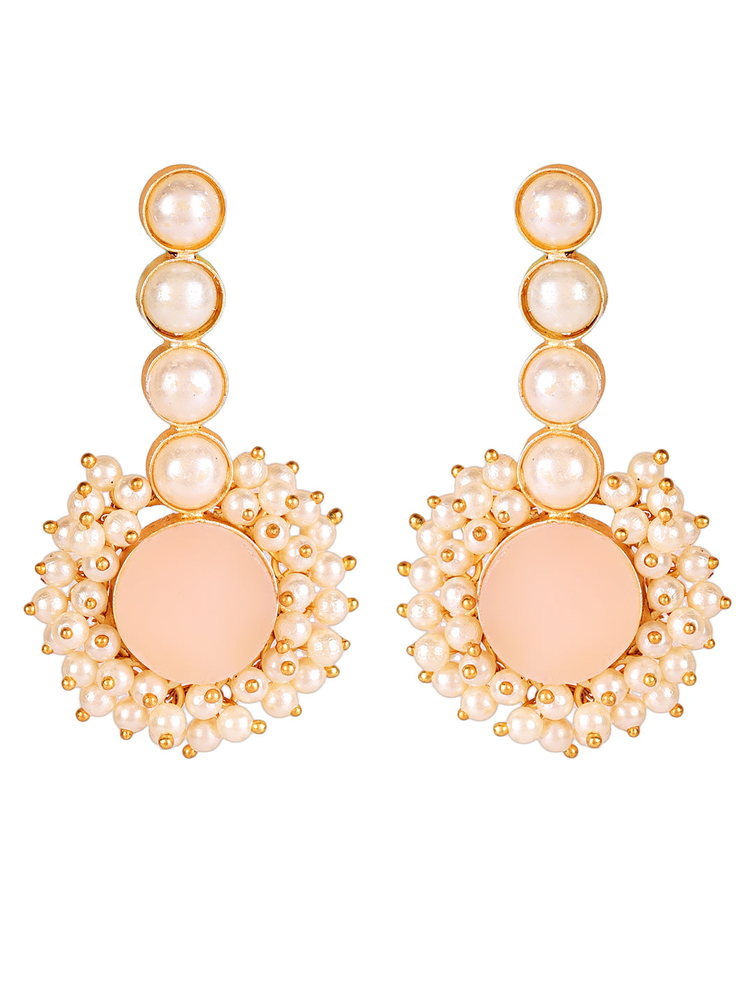 Jazz And Sizzle Gold- Plated Circular Shaped Pearl Beaded Contemporary Drop Earrings - Jazzandsizzle