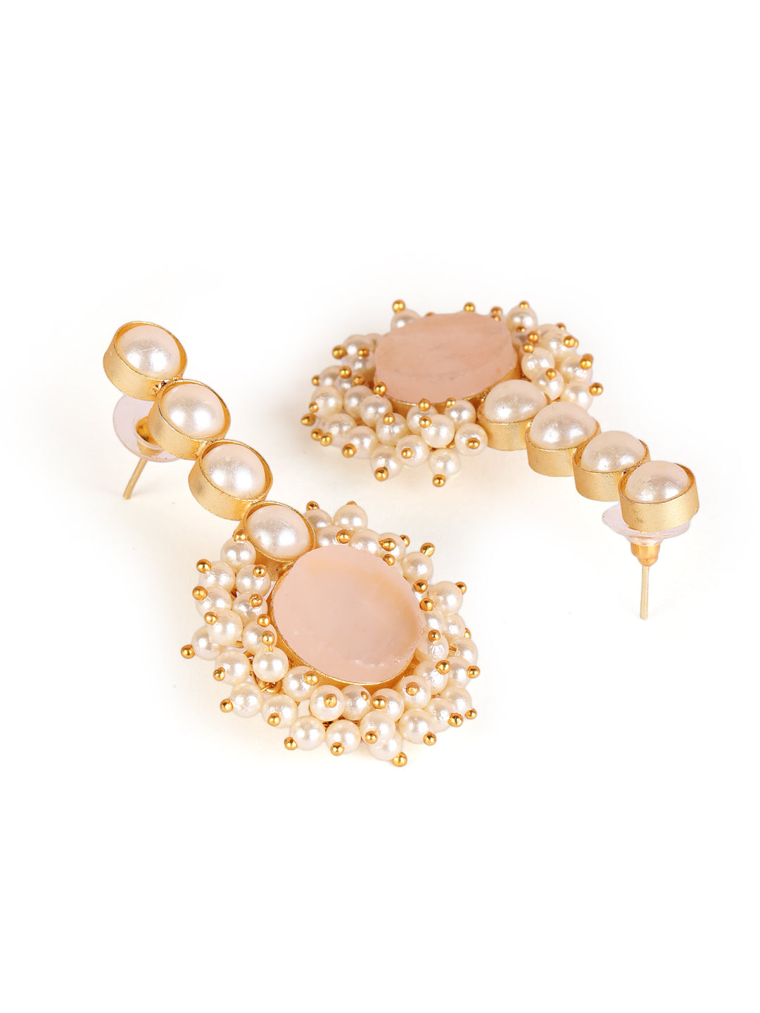 Jazz And Sizzle Gold- Plated Circular Shaped Pearl Beaded Contemporary Drop Earrings - Jazzandsizzle