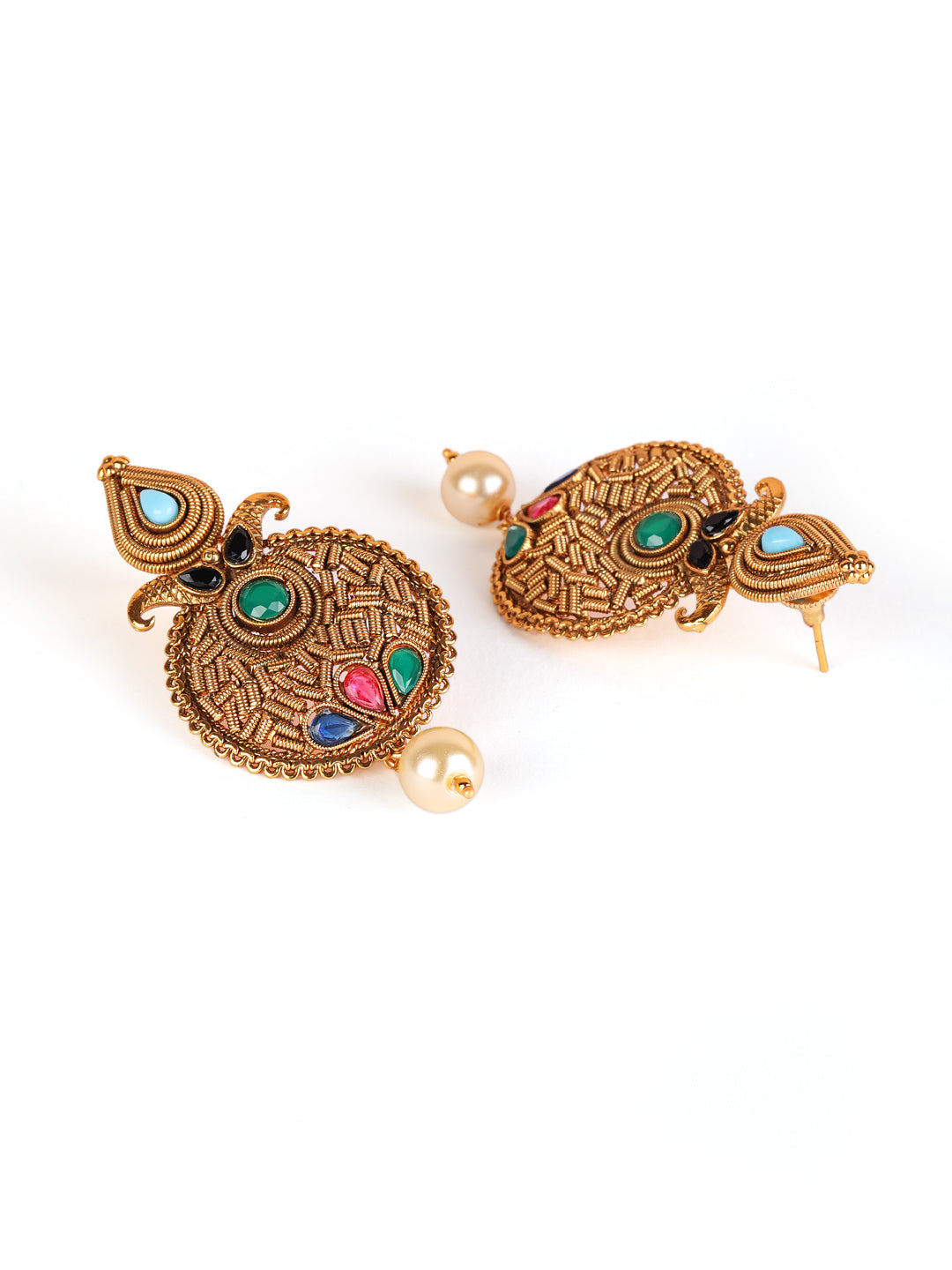 Gold Plated Multi stone studded drop earrings - Jazzandsizzle