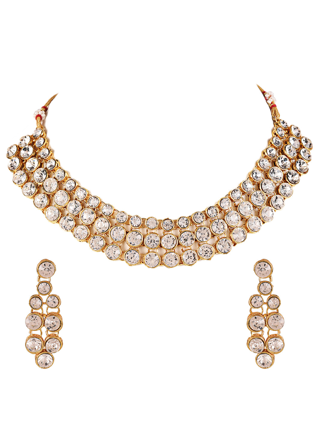 White Gold-Plated Stone Studded Layered Jewellery Set - Jazzandsizzle