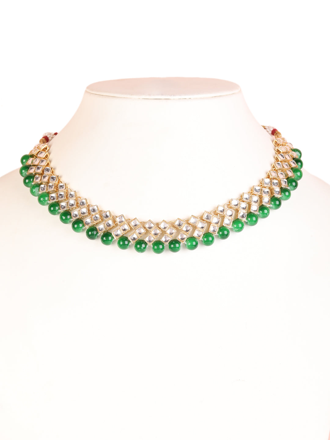 Gold Toned Kundan & Green Beads Jewellery Set - Jazzandsizzle