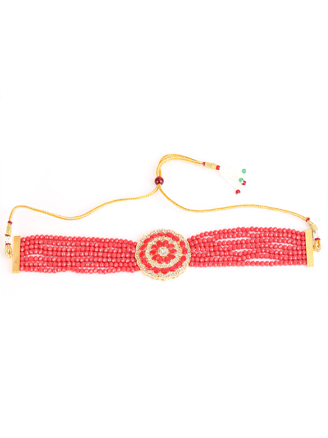 Women Red & White Kundan-Studded & Beaded Handcrafted Jewellery Set - Jazzandsizzle