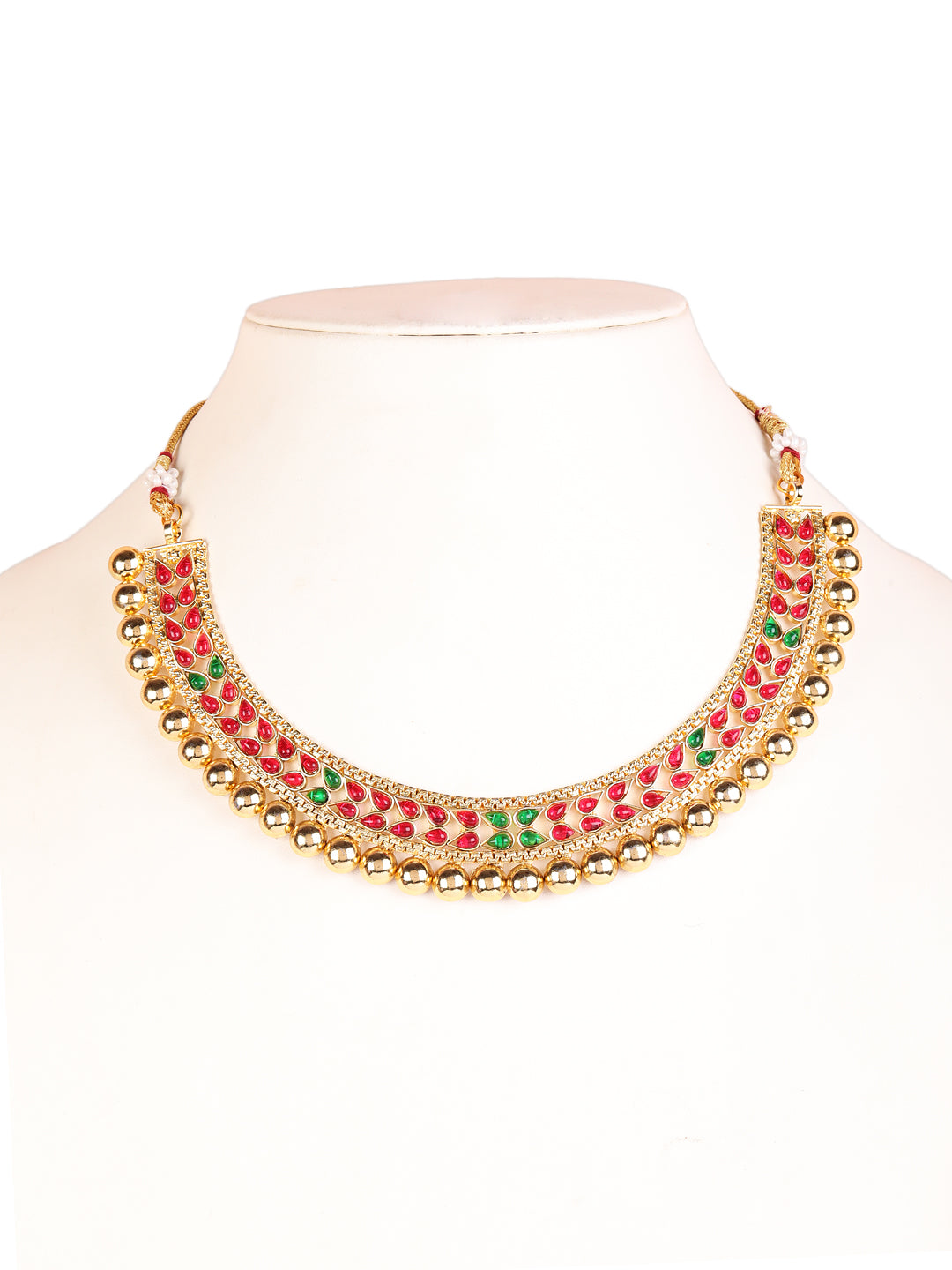 Gold-Plated Red & Green Stone Studded Handcrafted Jewellery Set - Jazzandsizzle