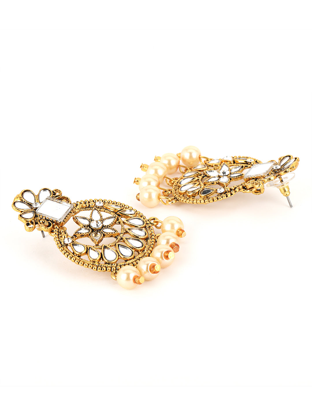 Gold-Plated White Coloured Stone-Studded & Cream Pearl Beaded Handcrafted Jewellery Set - Jazzandsizzle