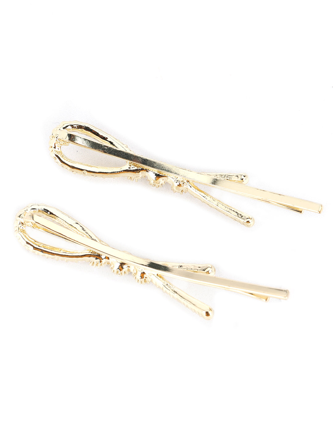 Set Of 2 Gold-Plated Off-White Gold Beaded Handcrafted Hair Clips - Jazzandsizzle