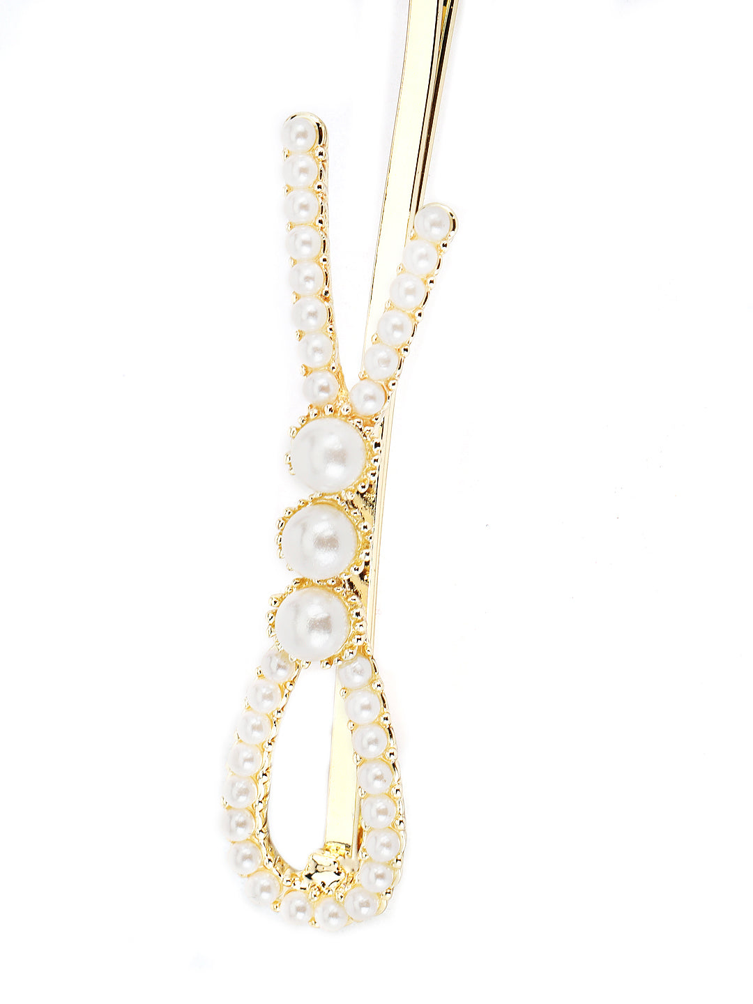 Set Of 2 Gold-Plated Off-White Gold Beaded Handcrafted Hair Clips - Jazzandsizzle