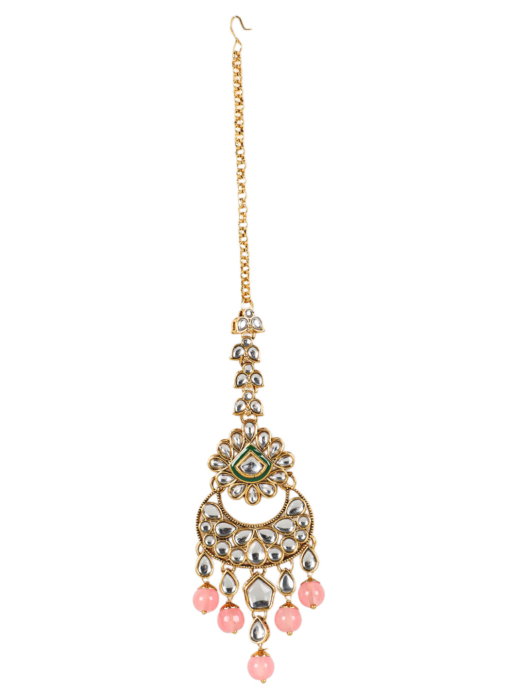 Gold-Plated Pink & White Kundan-Studded Beaded Handcrafted Jewellery - Jazzandsizzle