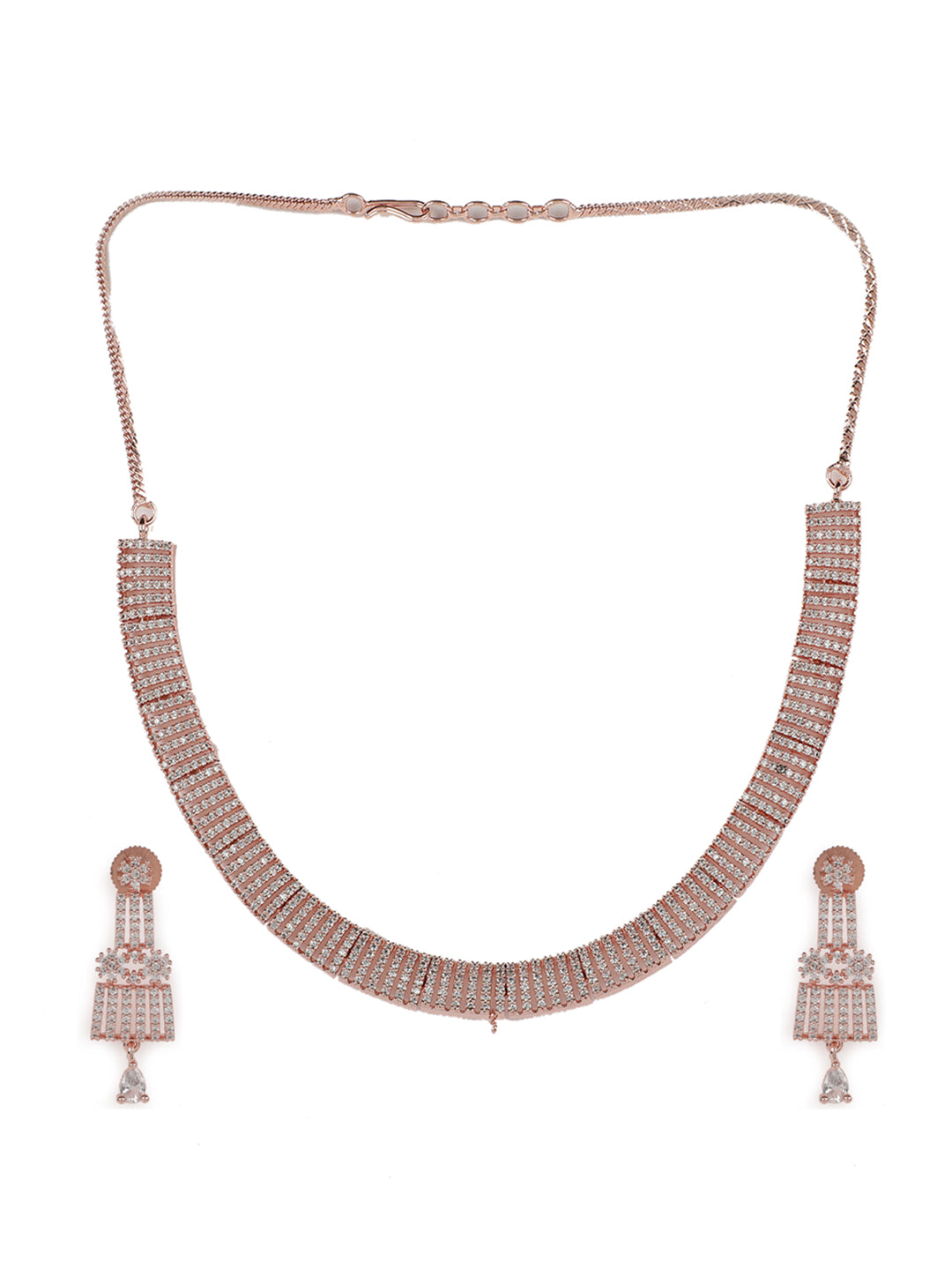 American Diamond Cubic Zirconia Rose Gold Plated Jewellery Set - Jazzandsizzle
