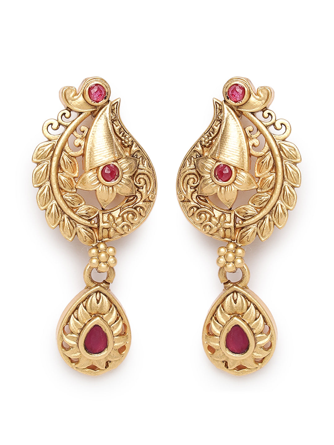 Gold-Plated Maroon Studded Handcrafted Jewellery Set - Jazzandsizzle